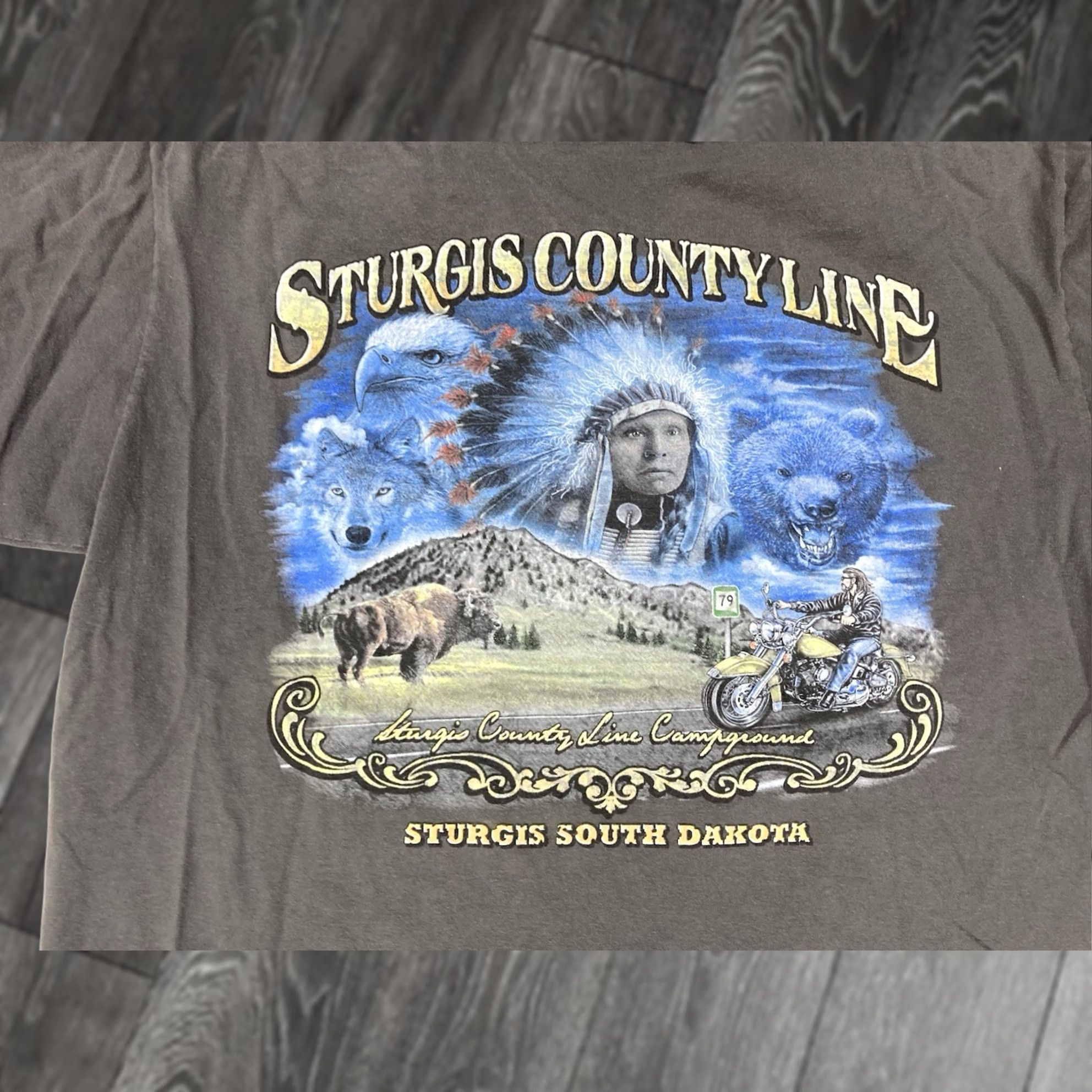 Anvil Sturgis County Line Graphic T-shirt Men Large Gray Motorcycle South Dakota Size US XL / EU 56 / 4 - 1 Thumbnail