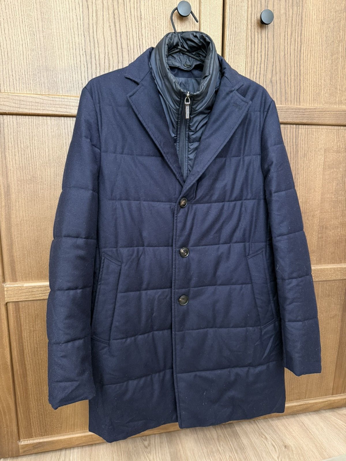 Paoloni Paoloni Quarantasei Navy Blue Wool Coat Jacket Size US S / EU 44-46 / 1 - 1 Thumbnail