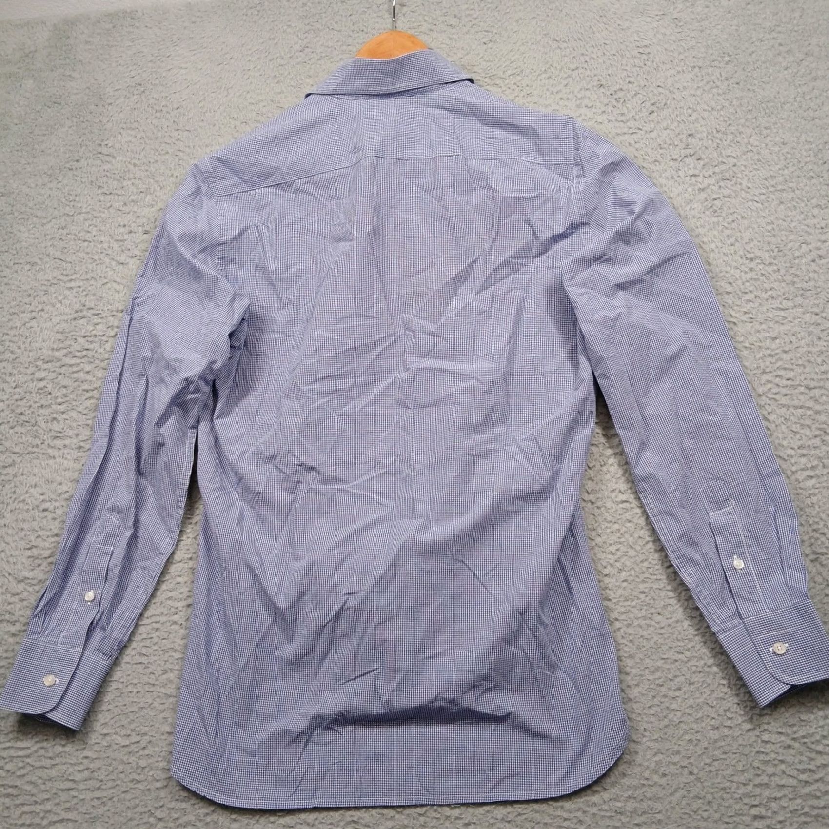 Vintage Mario Albini Dress Shirt Men's Blue Gingham Slim Fit Size 39 Cotton Made in Italy Size 40R - 3 Thumbnail