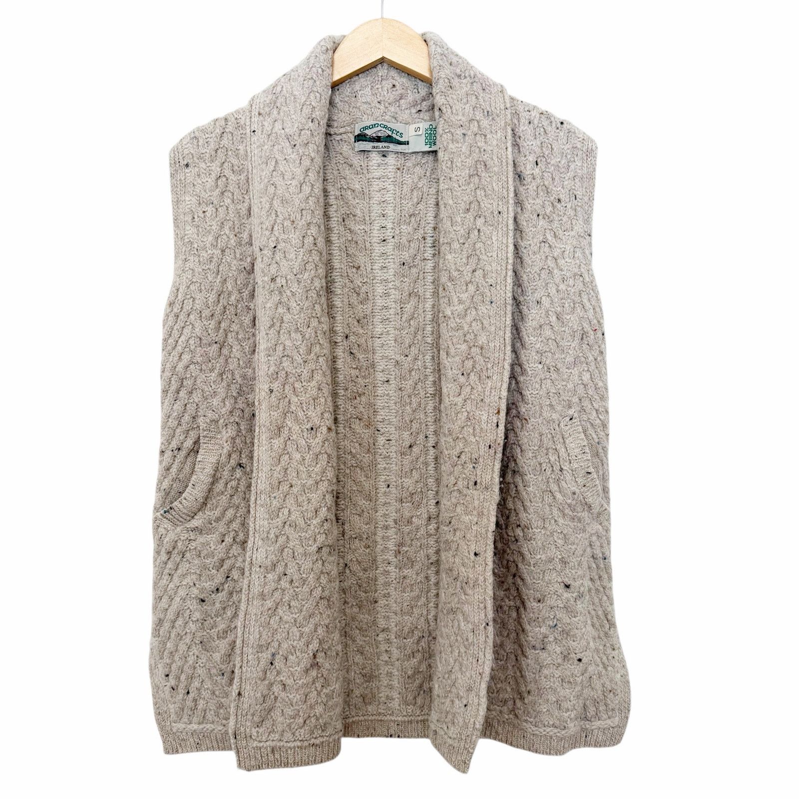 Aran Crafts Aran Crafts Ireland Tan Merino Wool Knit Cardigan Vest Sz S Size S / US 4 / IT 40 - 1 Thumbnail