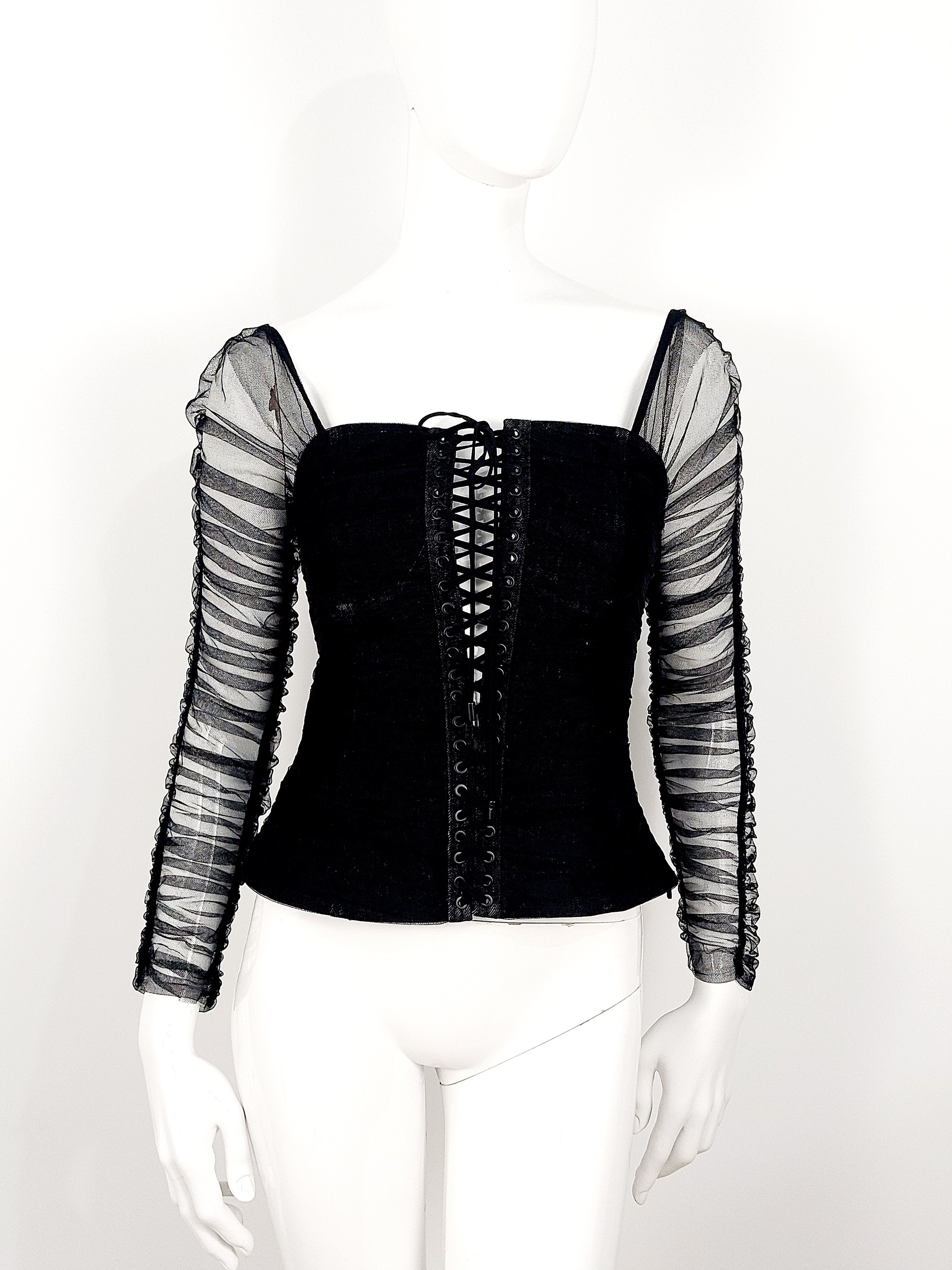 Miss Sixty Archive Y2K Miss Sixty Denim Tulle Sheer Mesh Corset Bustier Size S / US 4 / IT 40 - 1 Thumbnail