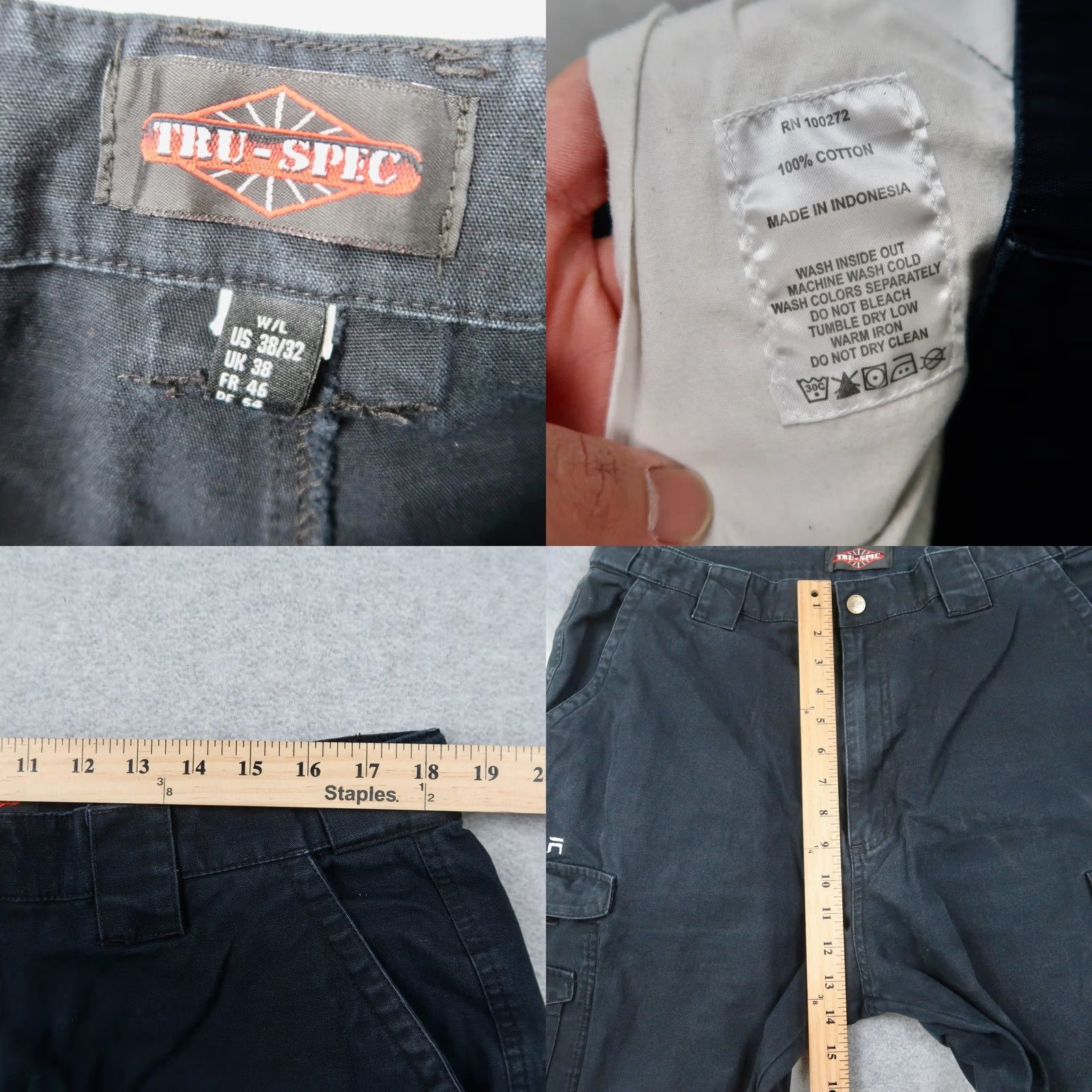 Vintage Tru-Spec Black Tactical Cargo Pants Mens 38x32 Cargo Pocket Canvas Cotton Straight Regular Front Zip Button Pants Size US 38 / EU 54 - 8 Thumbnail