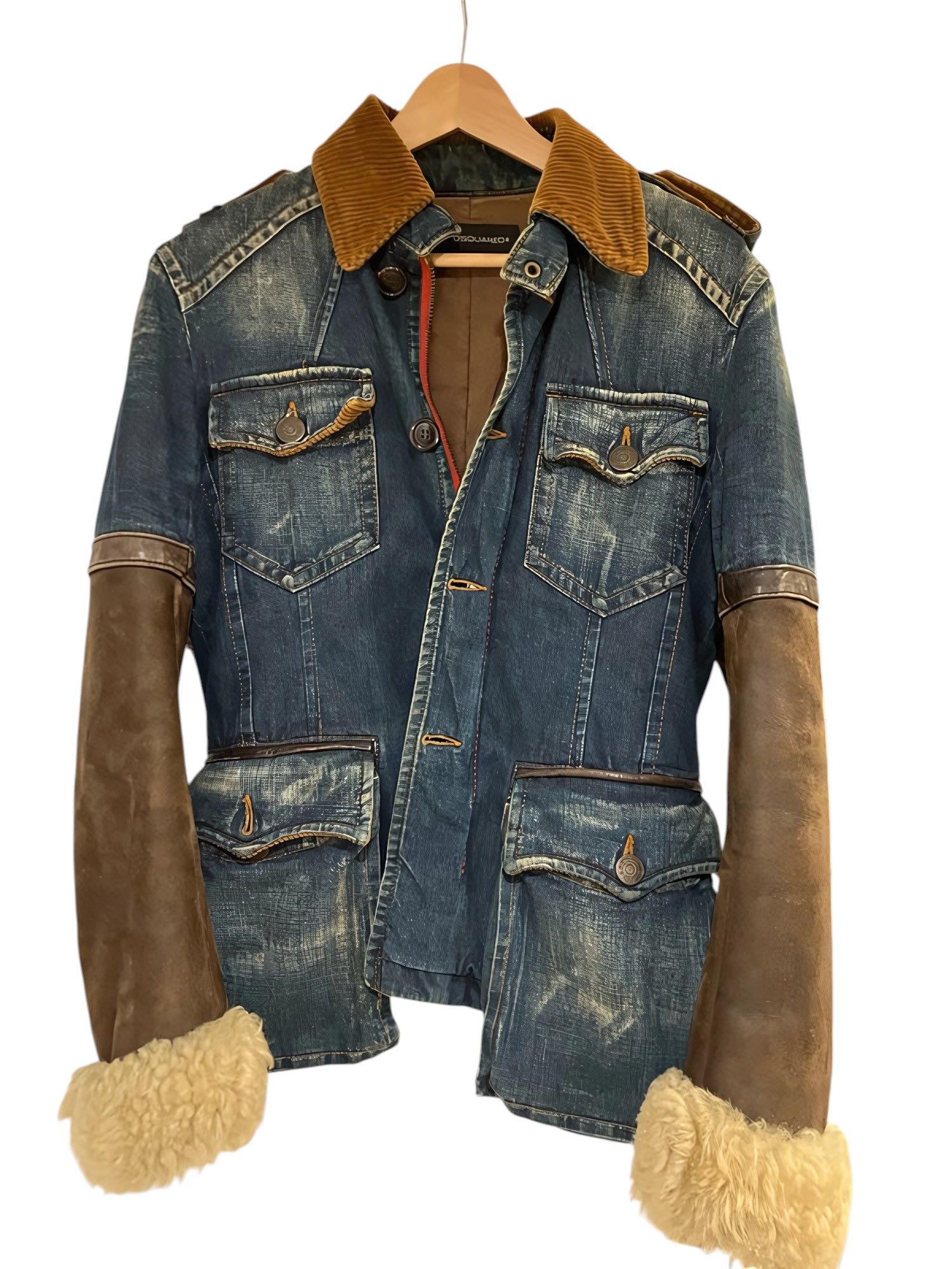 Dsquared2 F/W 2003 RUNWAY LEATHER SLEEVES DENIM COAT JACKET Size US M / EU 48-50 / 2 - 2 Thumbnail