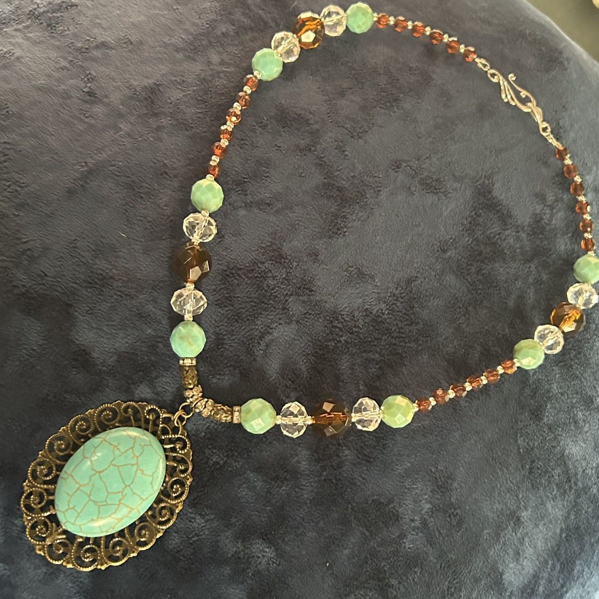 Handmade Handcrafted repurpose boho chic howlite medallion necklace Size ONE SIZE - 5 Thumbnail