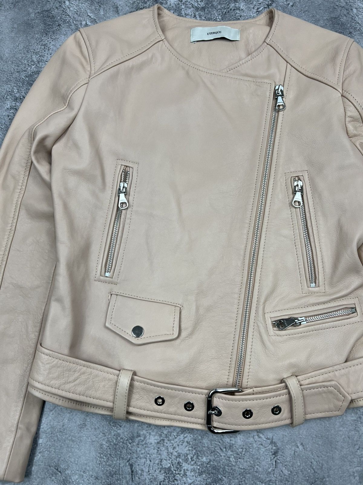 Other Uterque Womens Beige Leather Jacket Size S / US 4 / IT 40 - 3 Thumbnail