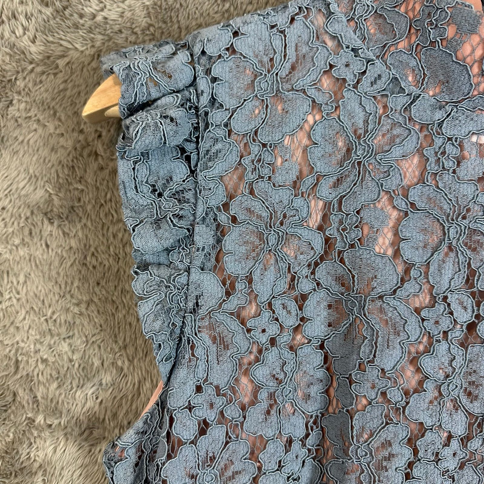 Elie Tahari Tahari Blue Lace Sheath Dress 6 S Small Ruffle Cap Sleeve Size M / US 6-8 / IT 42-44 - 5 Thumbnail
