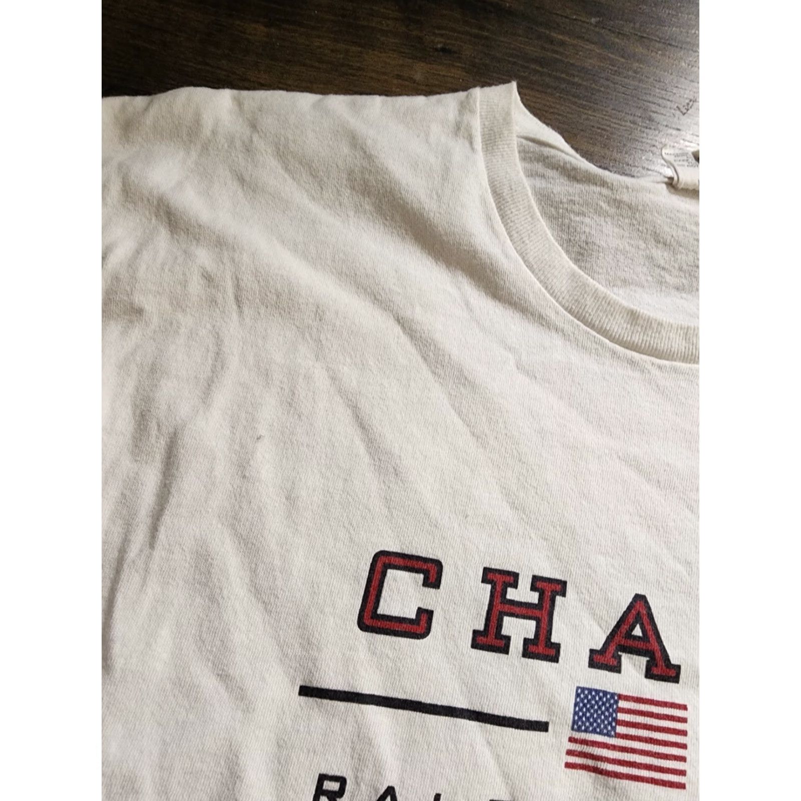 Chaps VINTAGE Chaps Ralph Lauren Spellout T Shirt Shirt Men L White 90s American Flag Distressed Size US L / EU 52-54 / 3 - 2 Thumbnail