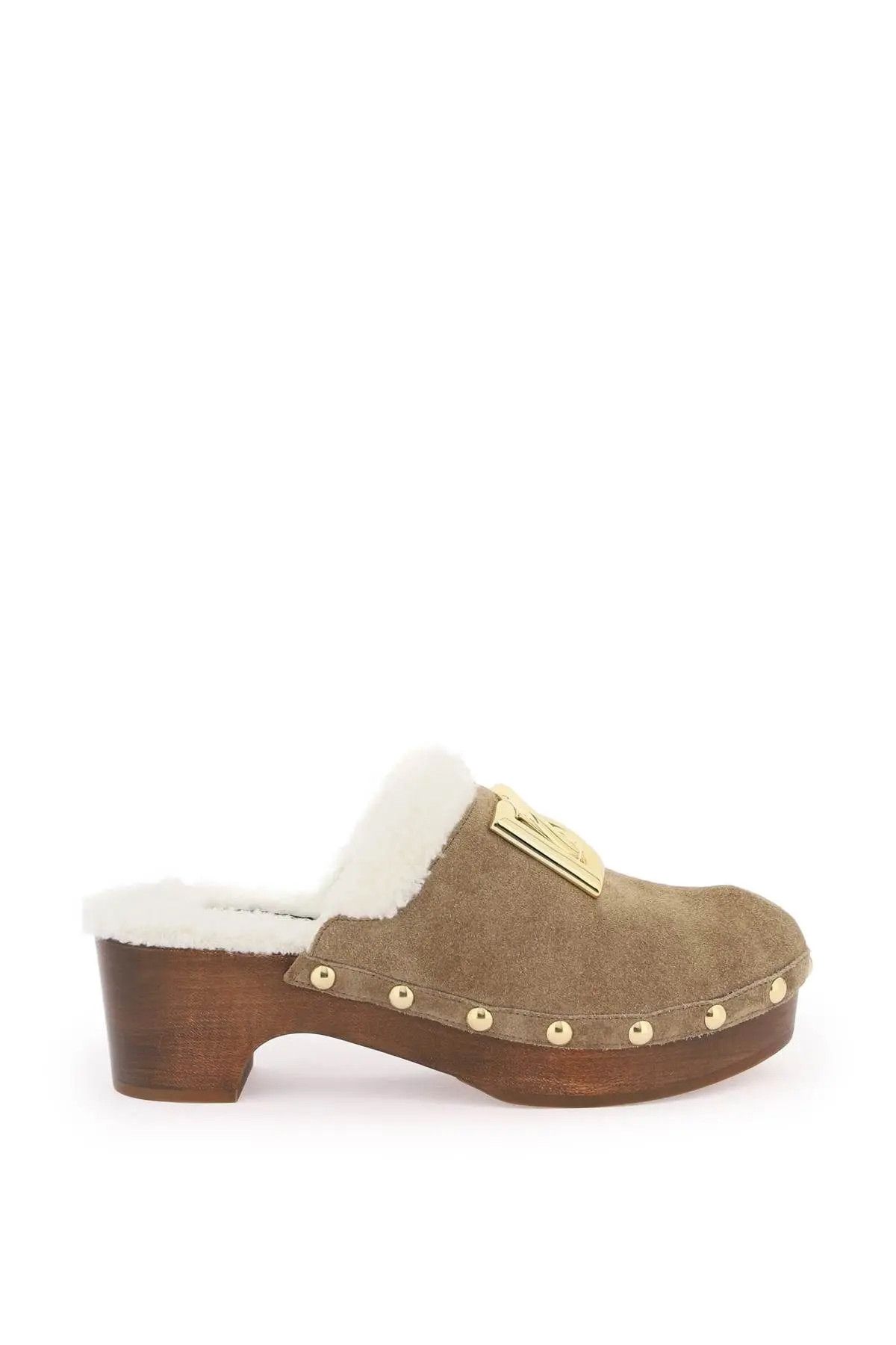 image of Dolce Gabbana O1S22I1N1223 Suede And Faux Fur Clogs In Brown Shoes, Women's (Size 9)