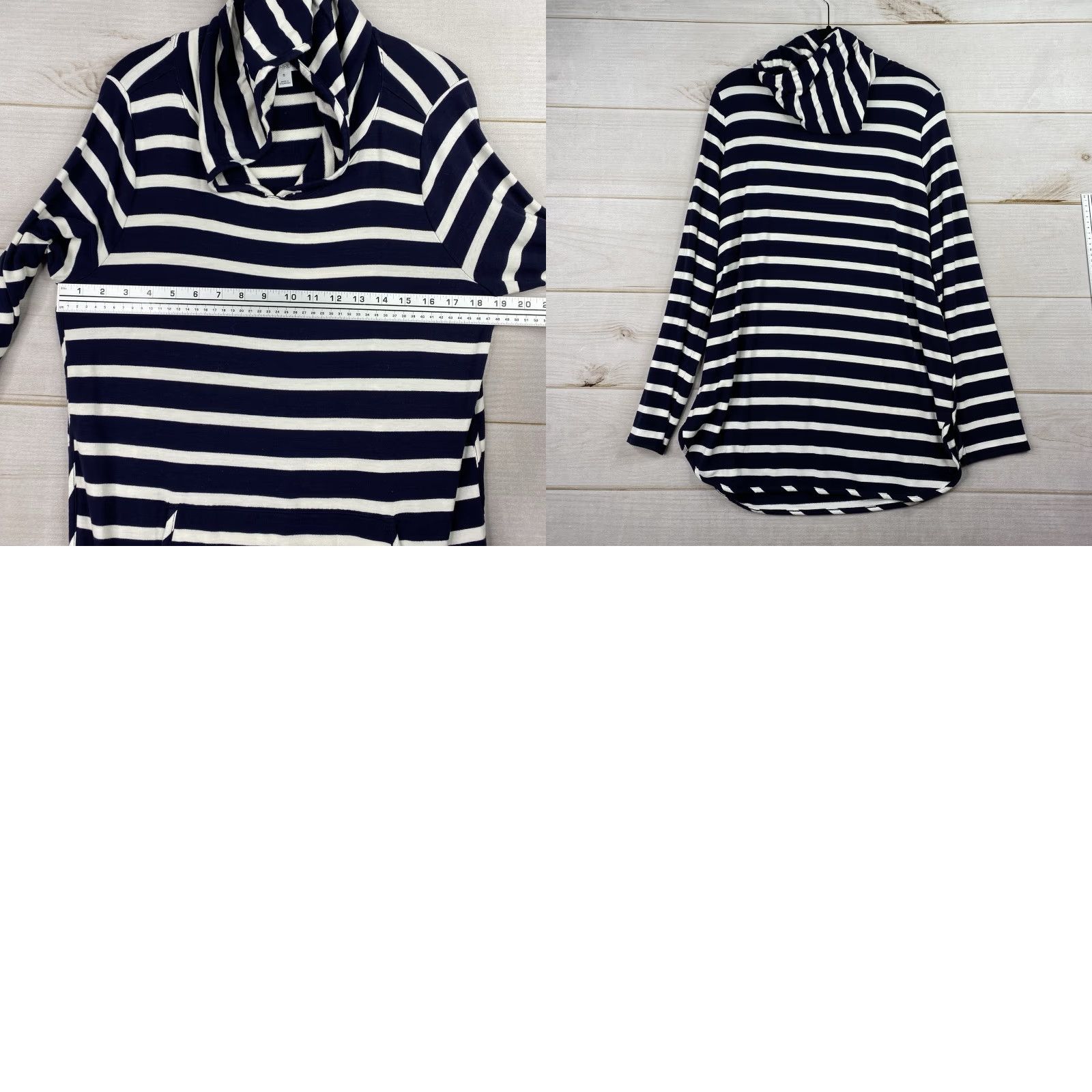 Market MARKET & SPRUCE Blue Striped Hooded Top XL Knit Rayon Spandex Casual Long Sleeve V-Neck Pullover Blouse Women Size XL / US 12-14 / IT 48-50 - 8 Thumbnail