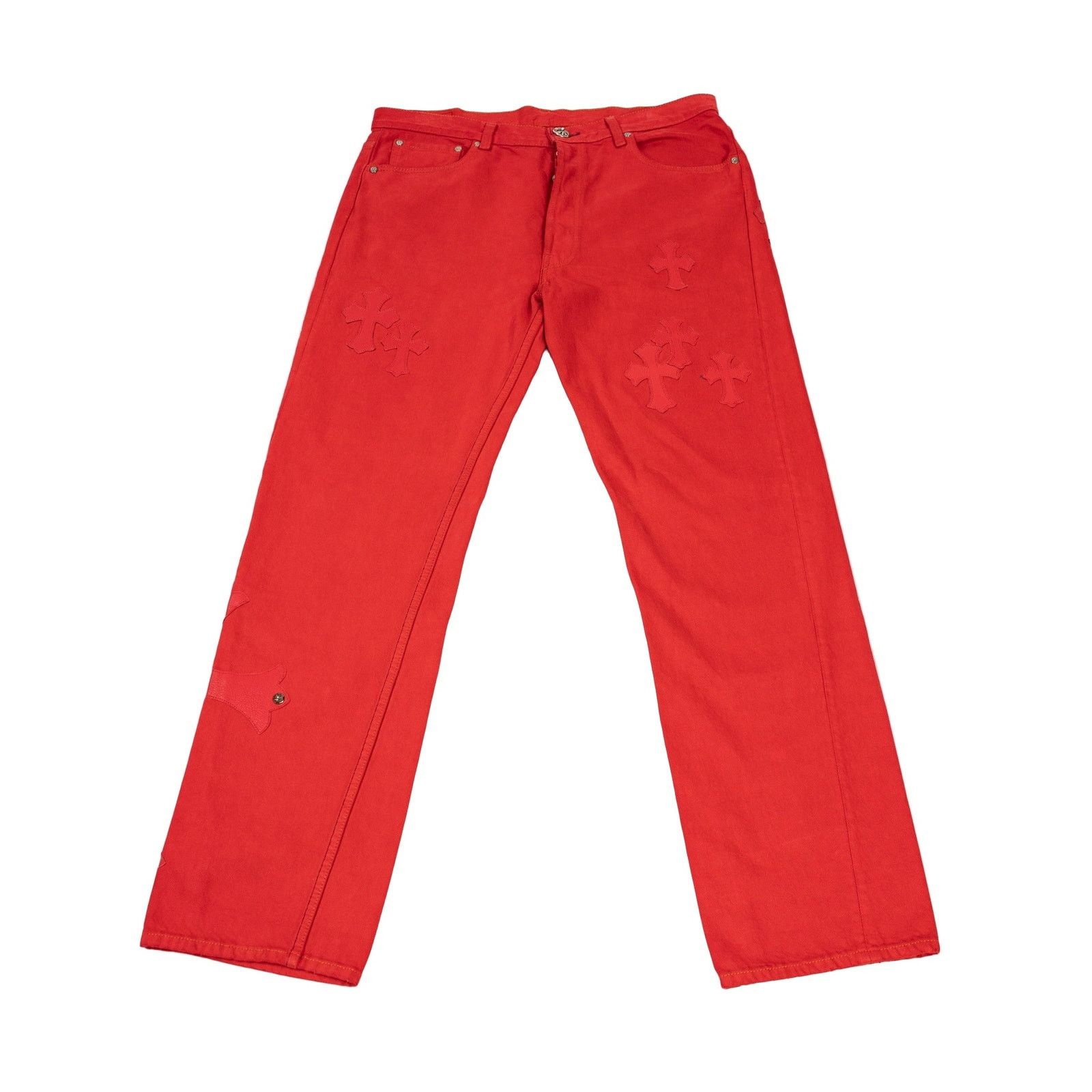 Chrome Hearts Red Denim Paris Exclusive 'Red Crosses' Size US 33 - 1 Thumbnail