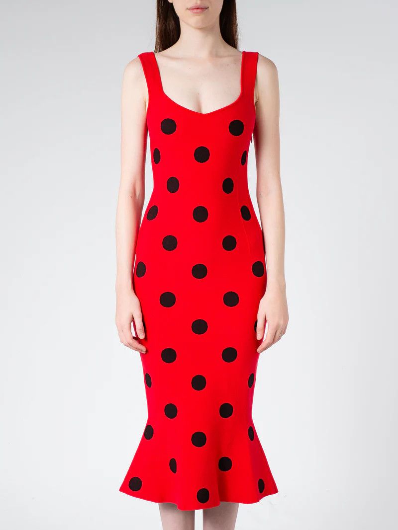 Marni o1w1db10824 Polka Dots Sleeveless Midi Dress in Black Red Size M / US 6-8 / IT 42-44 - 1 Thumbnail