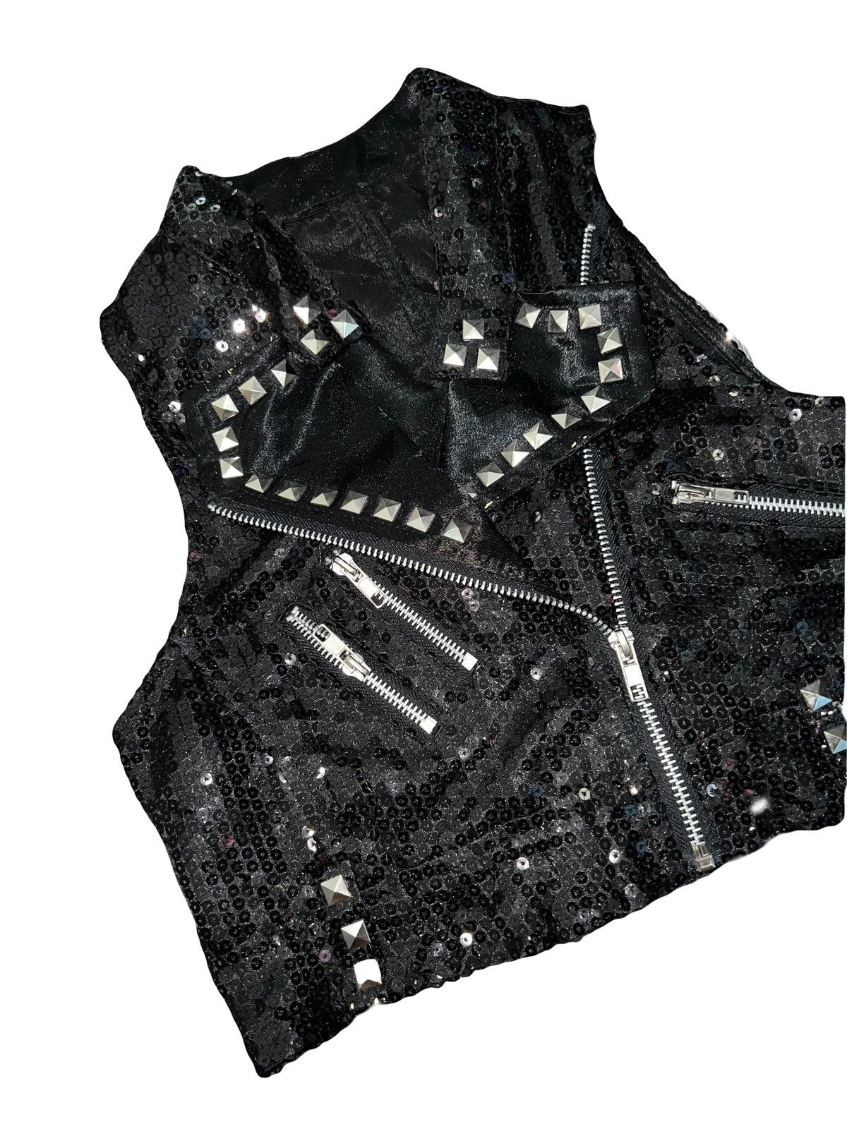 Japanese Brand Black sequin and stud cropped vest 🖤🧛🏻‍♀️ Size S / US 4 / IT 40 - 4 Thumbnail