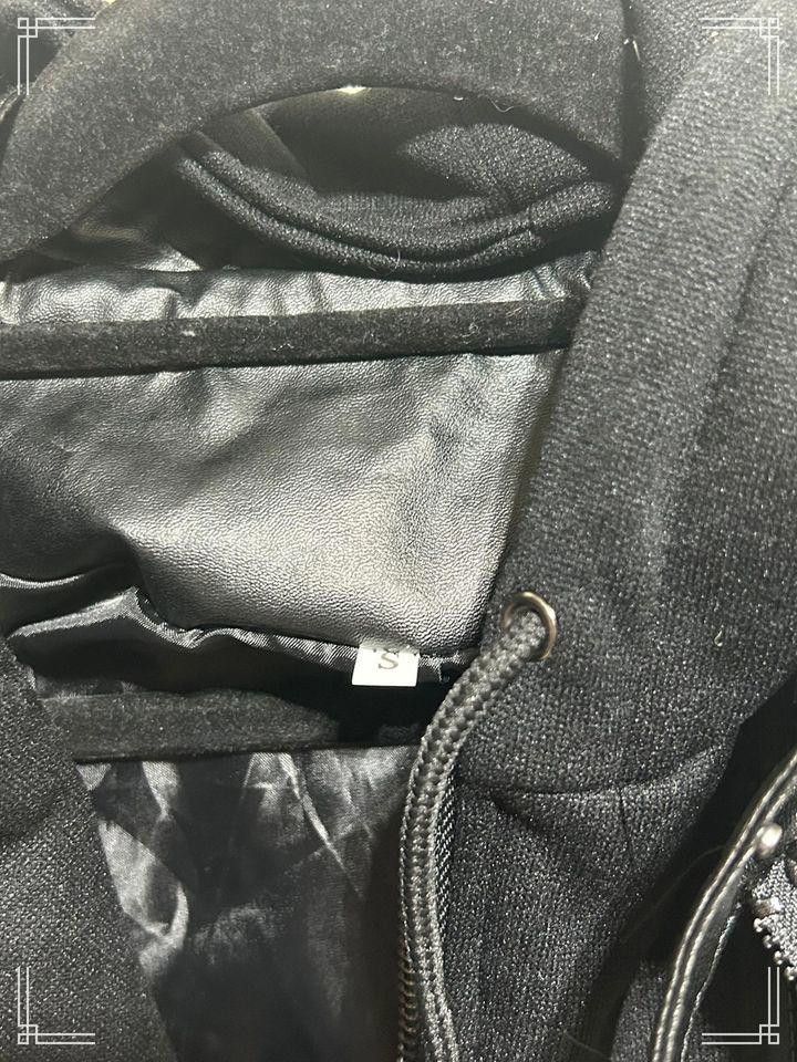 Designer Black Faux Leather Jacket with Detachable Hoodie Insert, S Size ONE SIZE - 3 Thumbnail