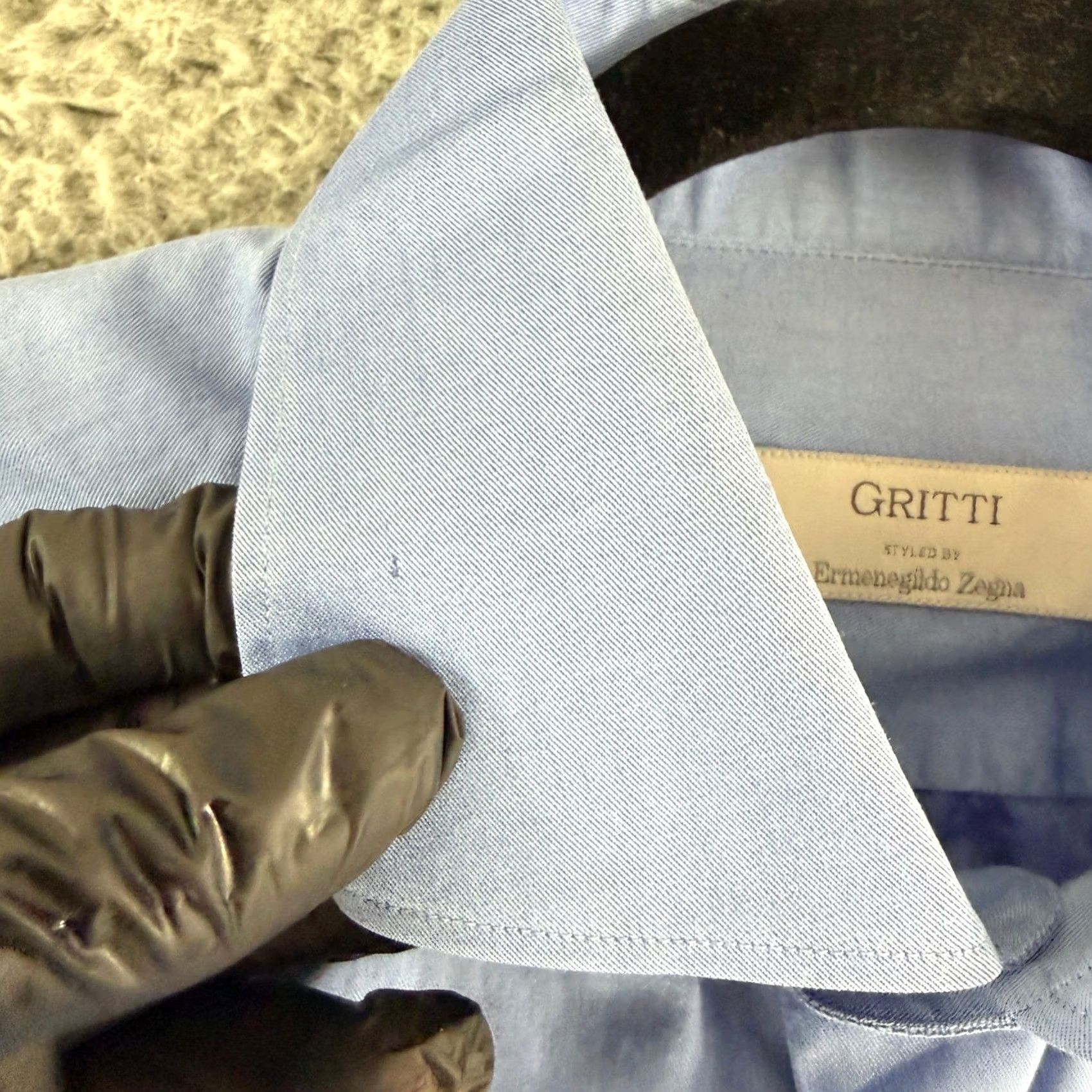 Ermenegildo Zegna Gritti Shirt Mens 16.5 Blue Twill Cotton Dress Ermenegildo Zegna Dress Shirt Mens 16.5 Blue Twill Cotton Size 46R - 3 Thumbnail