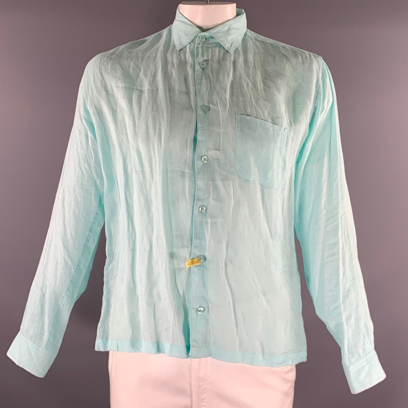 Other NATURAL BLUE L Blue Turqoise Heather Linen Long Sleeve Shirt Size US L / EU 52-54 / 3 - 1 Thumbnail