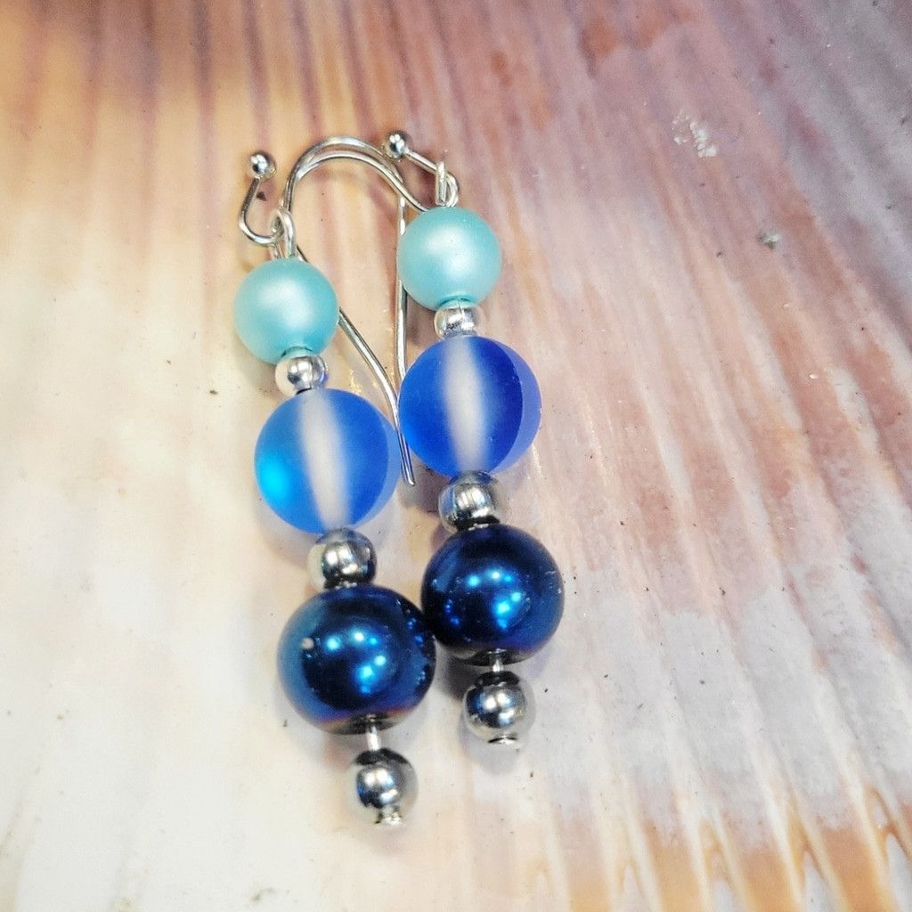 Handmade Matte Mermaid Beaded 3 Tier Drop Earrings Handcrafted Size ONE SIZE - 3 Thumbnail