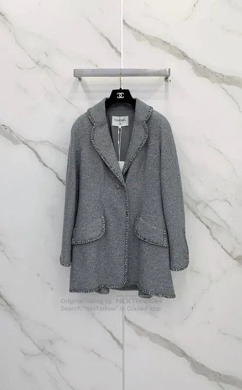 Chanel Chanel Gray Cotton Blend Mid-Length Coat . Size S / US 4 / IT 40 - 2 Thumbnail