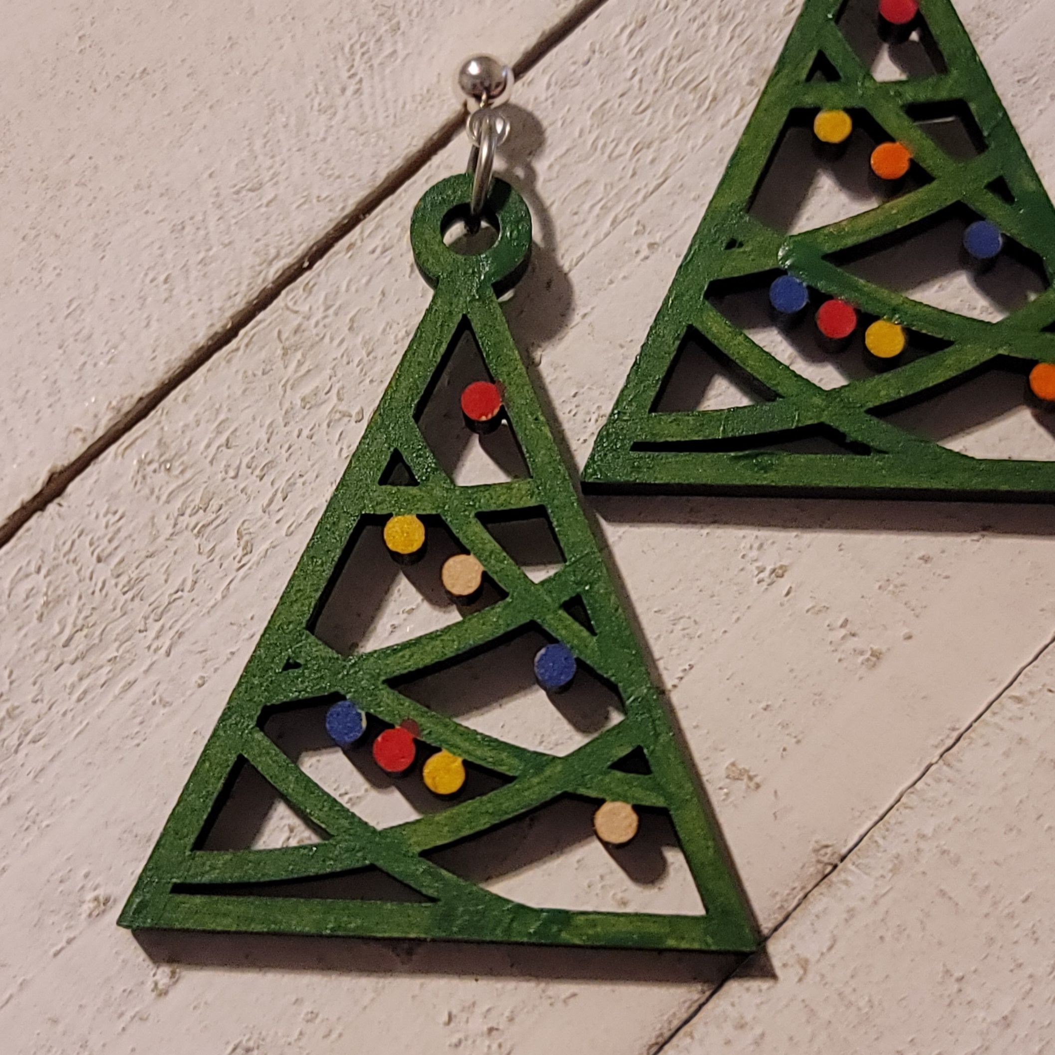 Handmade Hand Painted Triangle Christmas Tree Earrings Size ONE SIZE - 4 Thumbnail