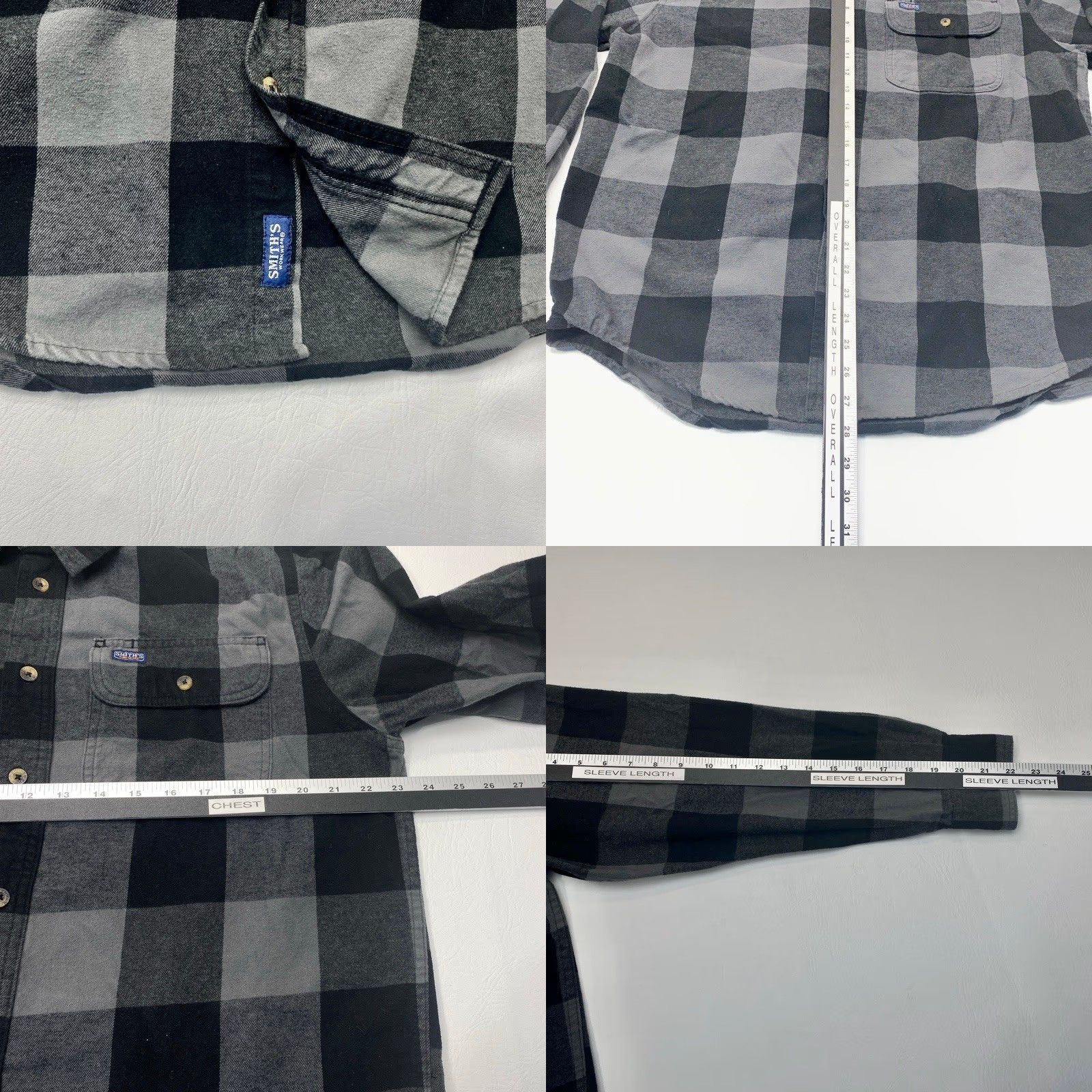 Vintage Smith's Workwear Flannel Shirt Men Large Black Gray Plaid Long Sleeve 8503 Size US L / EU 52-54 / 3 - 8 Thumbnail