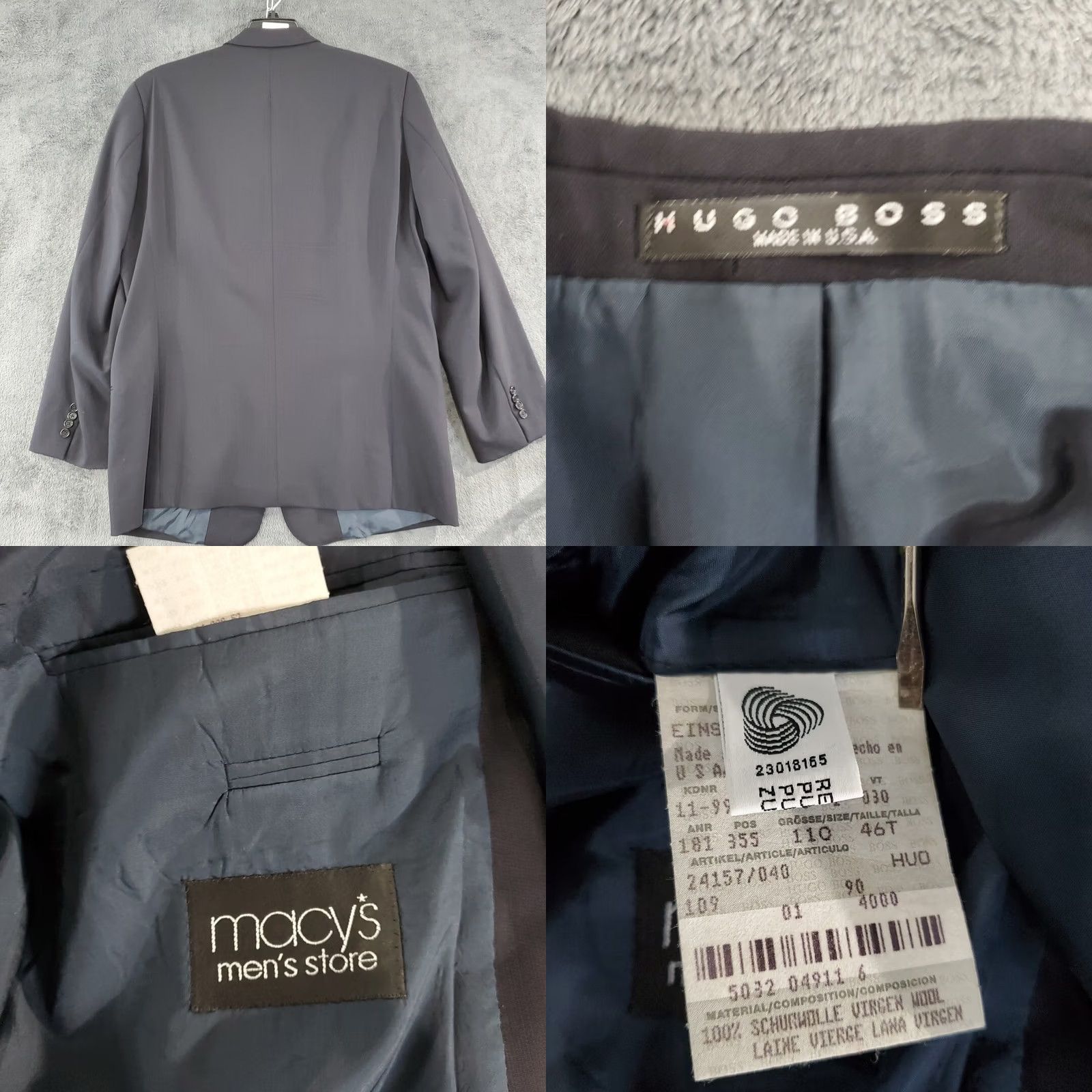 Hugo Boss HUGO BOSS Blazer Wool Blue Men's 46 Tall Wool Virgin / Dark Navy Solid Single-Breasted 3-Button Jacket Blazer Blazer Jacket Dress Coat Type: Blazer Size 46R - 8 Thumbnail