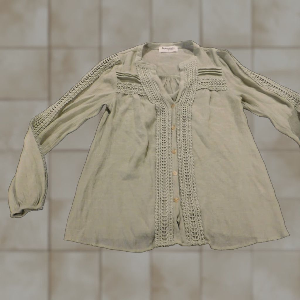 Vintage Impressions Blouse Womens Small Green Crew Neck Pullover Long Sleeve Button Top Casual Shirt Size S / US 4 / IT 40 - 1 Thumbnail