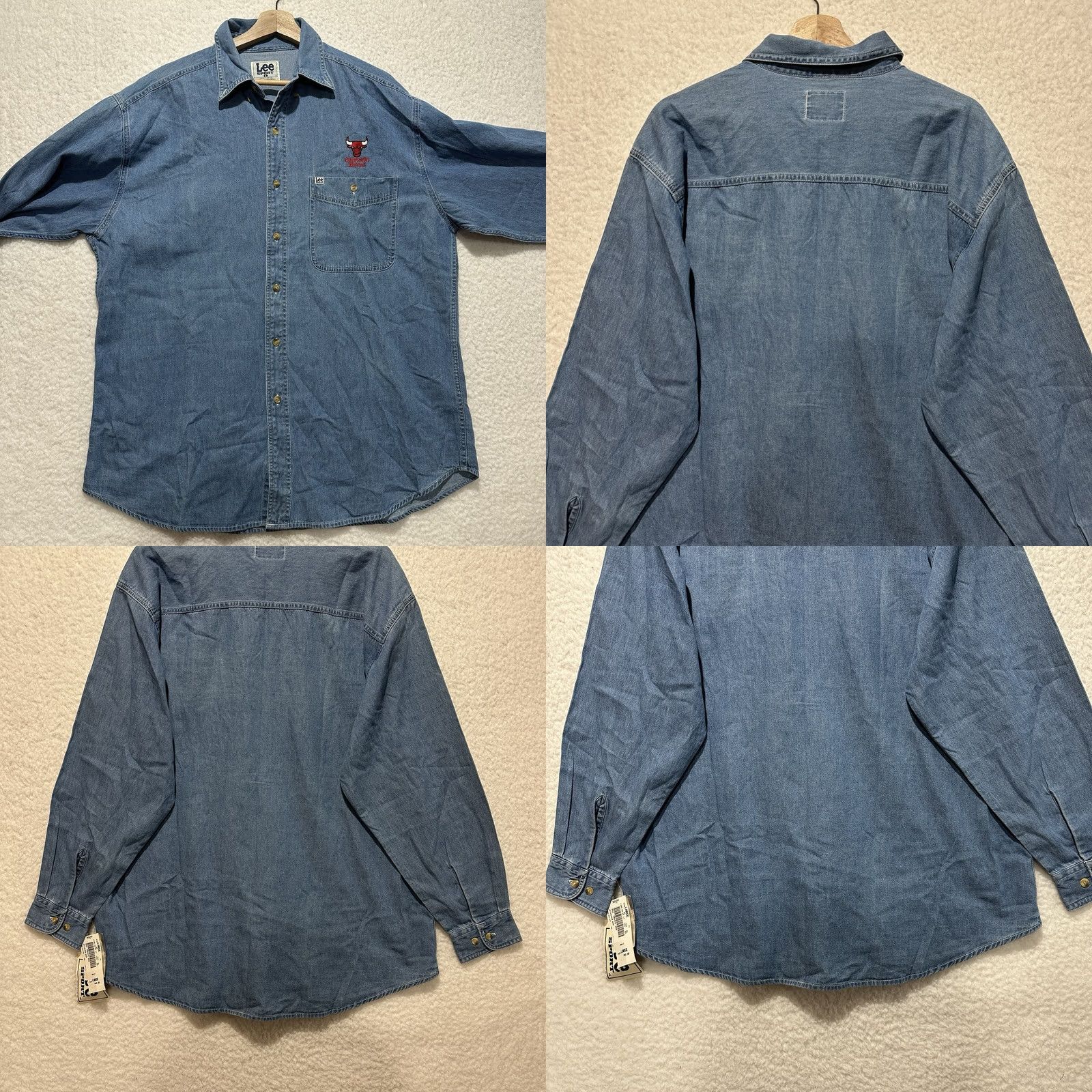 Lee VINTAGE Lee Sport Denim Button-Down Shirt Chicago Bulls Long Sleeve Sz L Men Blue Cotton 90s Sports Embroidered Pocket Regular Shirt Size US L / EU 52-54 / 3 - 8 Thumbnail