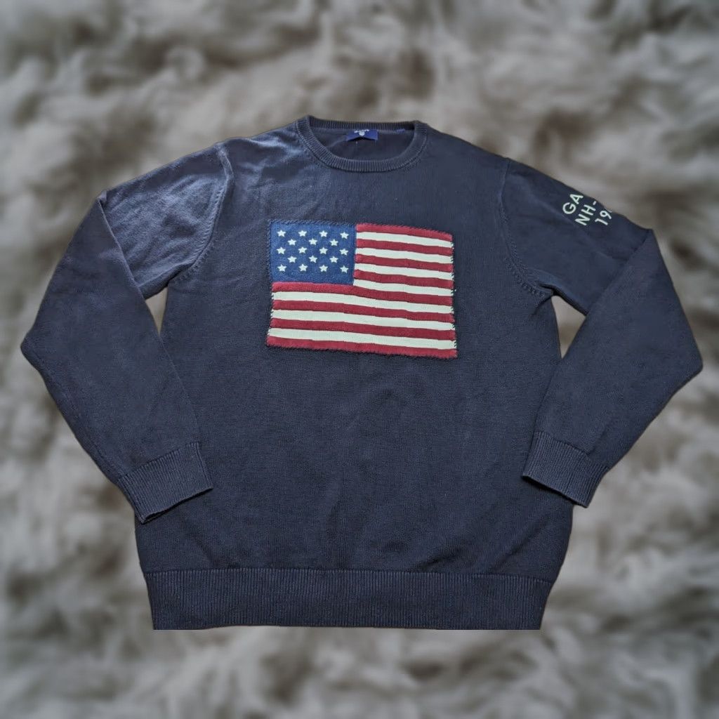 Gant GANT Pullover Mens Size L Blue USA Flag Knit Jumper Top Sweater Large Size US L / EU 52-54 / 3 - 1 Thumbnail