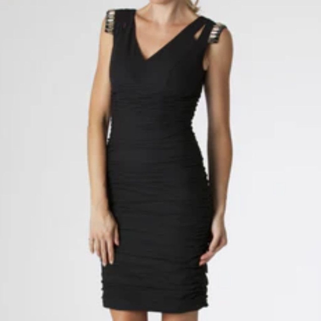 The Unbranded Brand JS Collections petite Marianne black ruched studded dress 8 Size M / US 6-8 / IT 42-44 - 1 Thumbnail