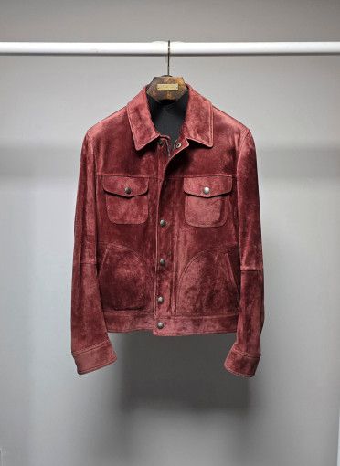 Tom Ford o1sm1stk0725 Cashmere Suede Trucker Jacket in Red Size US M / EU 48-50 / 2 - 1 Thumbnail