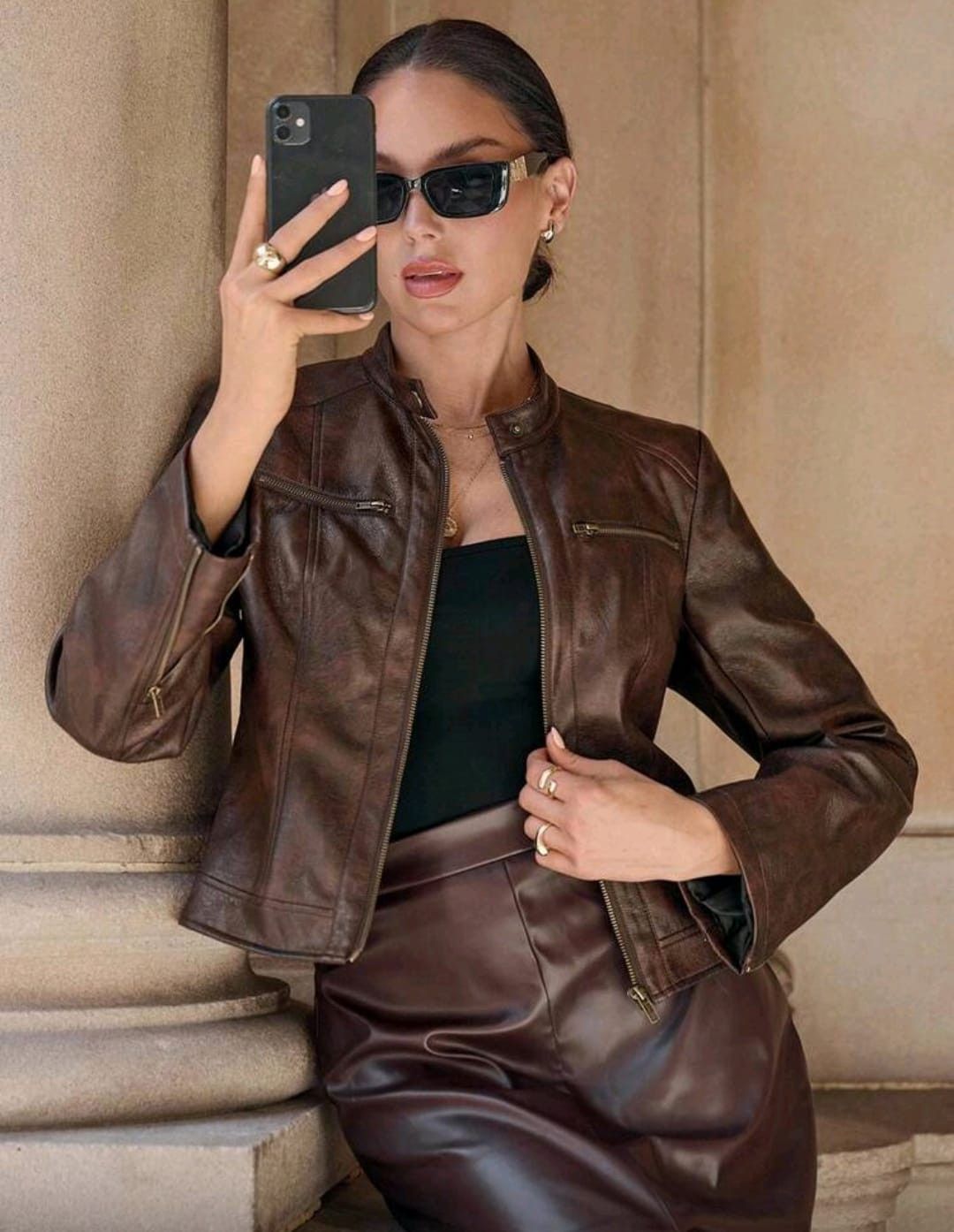 Other Women’s PU Leather Jacket – Brown Slim Fit Jacket Size S / US 4 / IT 40 - 5 Thumbnail