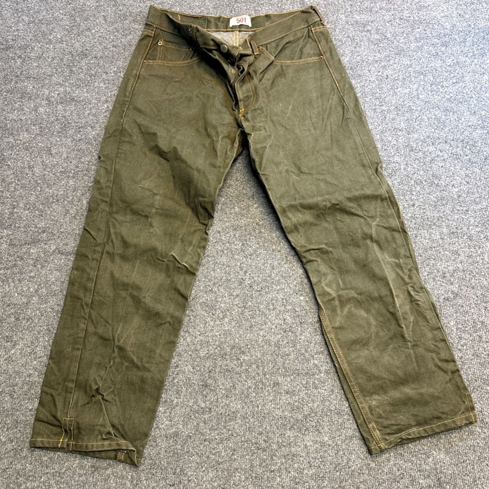 Levi's VINTAGE Levi’s 501 Jeans Mens 36x30 Green Denim Button Fly Straight Leg 90s City Art Regular Mens Size US 36 / EU 52 - 4 Thumbnail