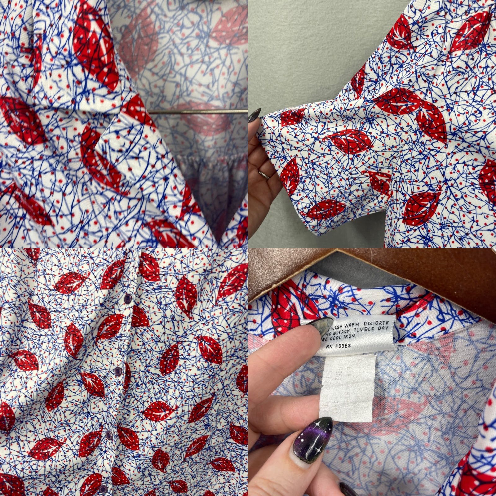 Gildan VTG Gilda of California Blouse Womens L Button Front Polyester Blue Floral Short Sleeve Collared Regular Basic 90s Theme Mens Women Size L / US 10 / IT 46 - 8 Thumbnail