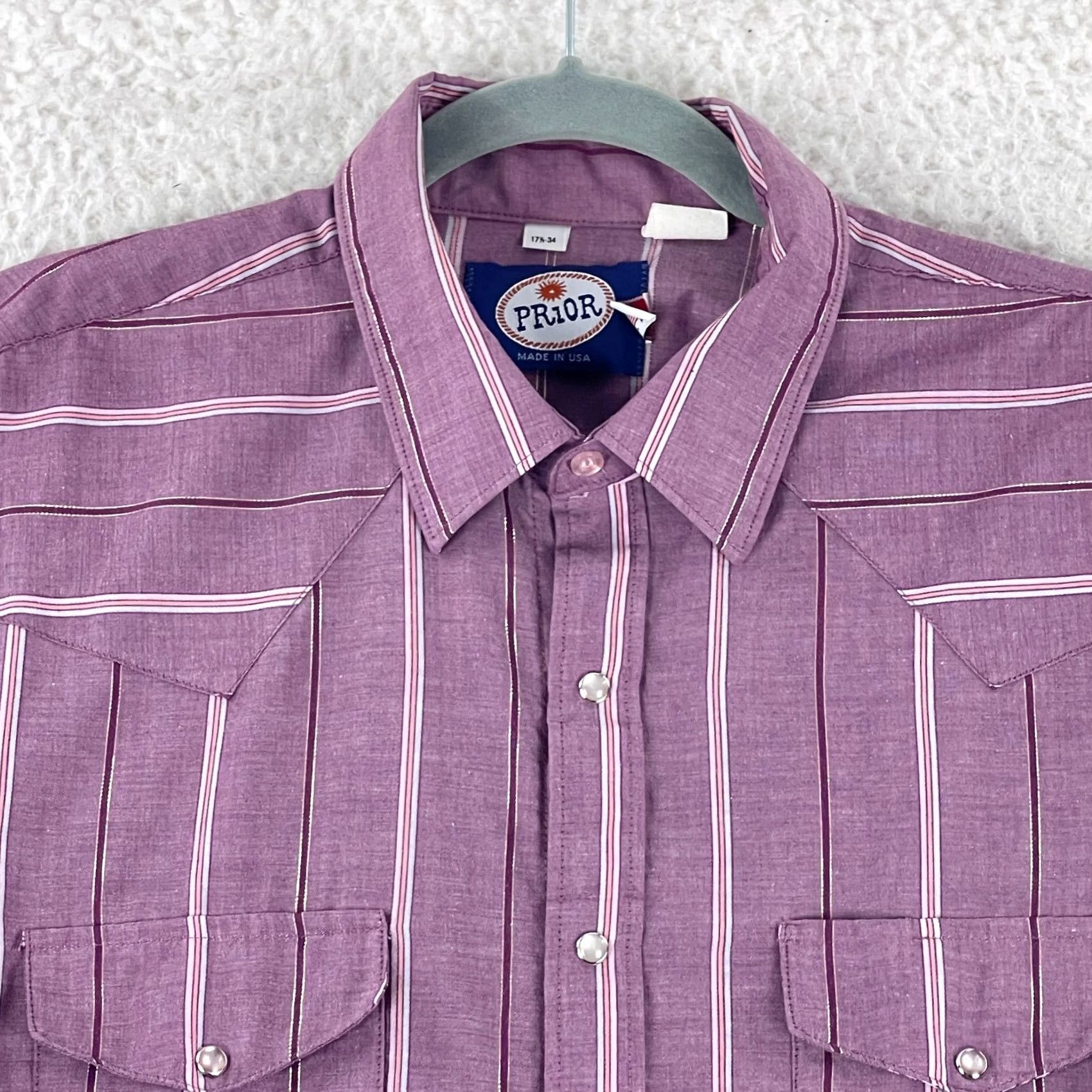 Vintage Prior Purple Stripe Pearl Snap Button Shirt Mens Long Sleeve Made in USA Size XL Size US XL / EU 56 / 4 - 3 Thumbnail