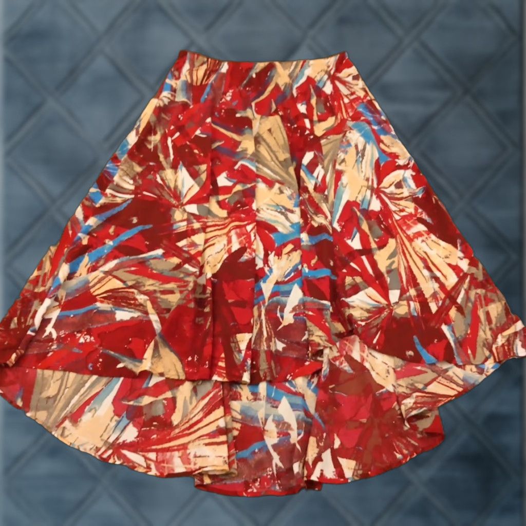 Bob Mackie Bob Mackie Skirt L Red Geometric Asymmetric Elastic Waist Knee Length Pencil Straight Women Regular Size 36" / US 14 / IT 50 - 1 Thumbnail