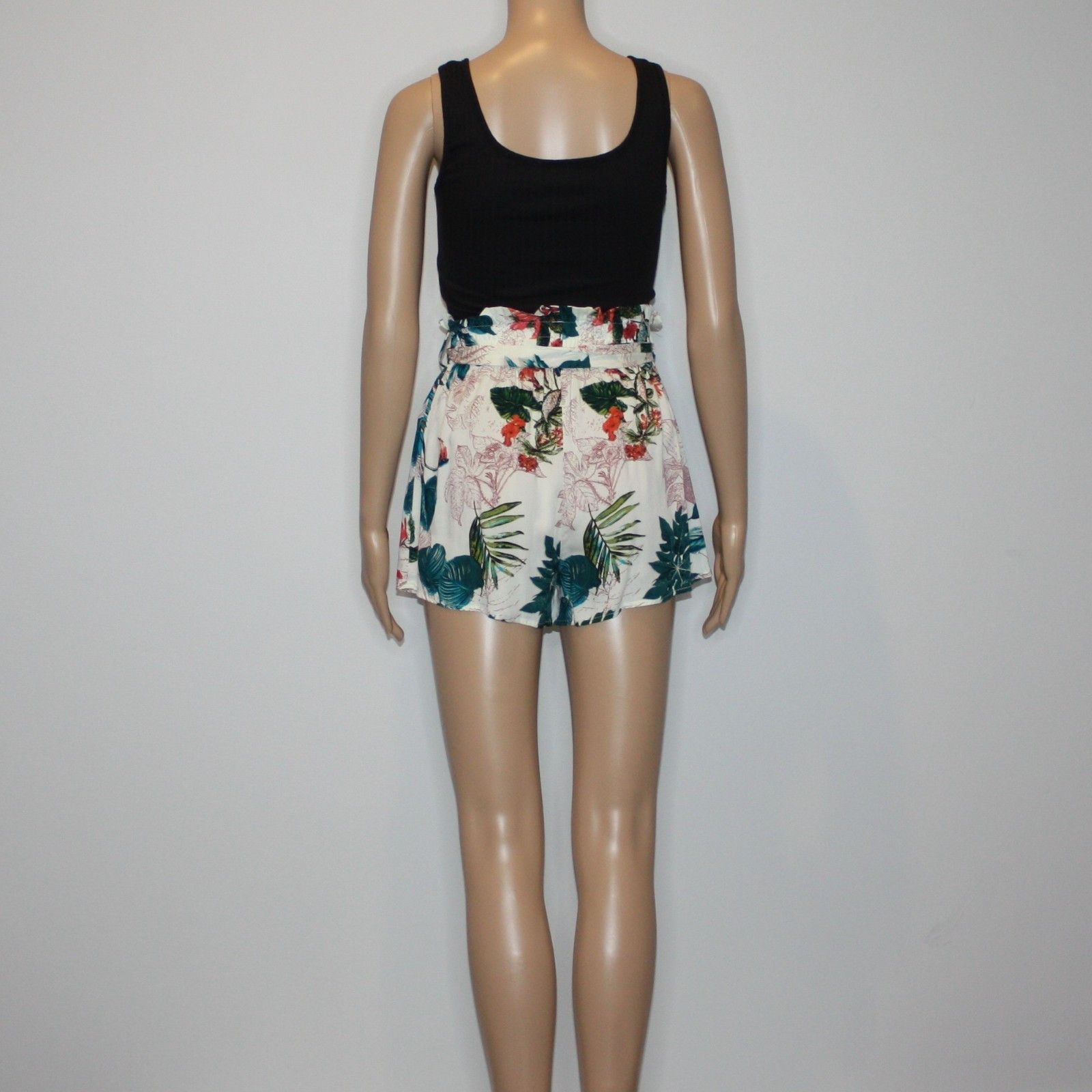 Shein Vcay Tropical Print Paper Bag Waist Belted Tank Romper XS Size 26" / US 2 / IT 38 - 7 Thumbnail