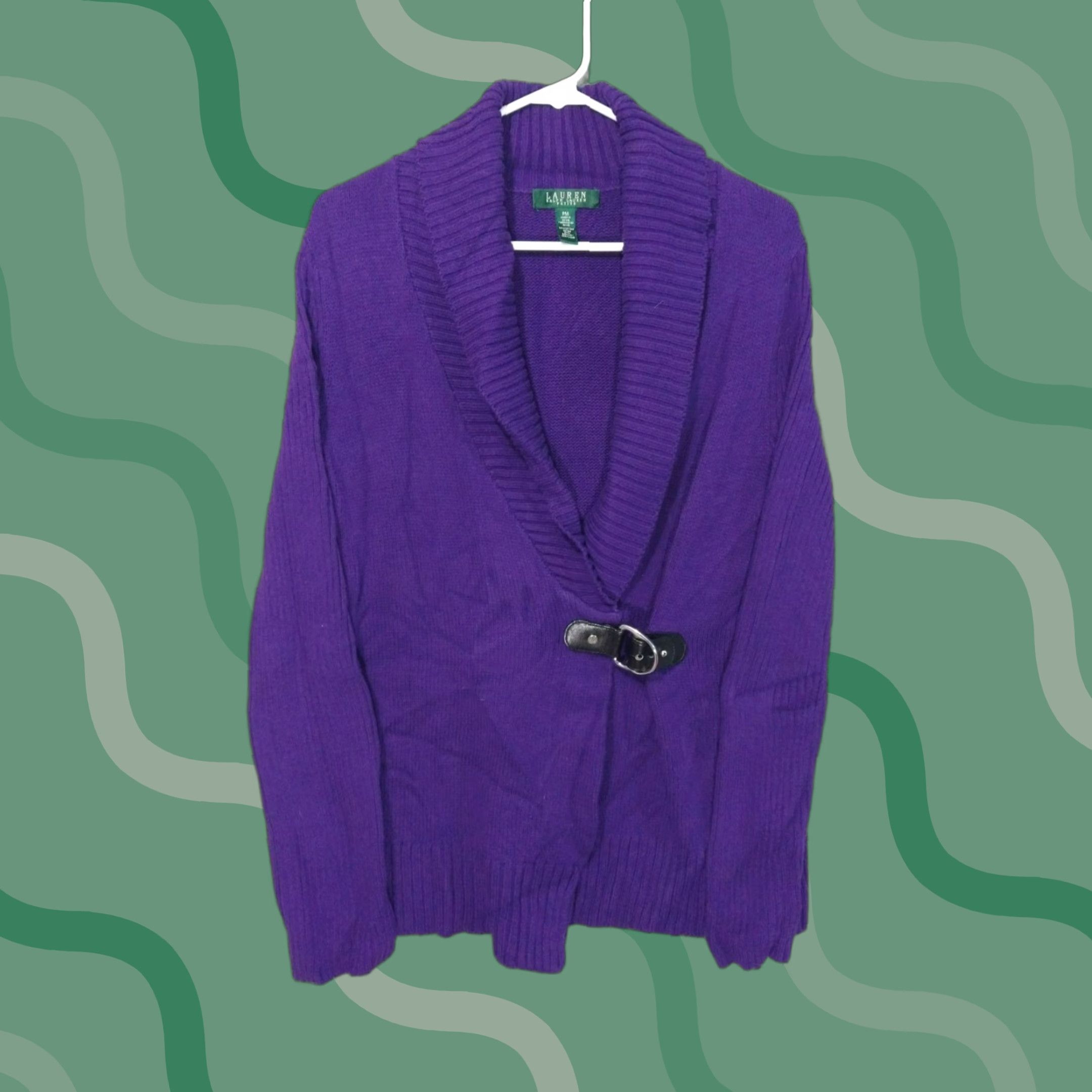 Ralph Lauren Lauren Ralph Lauren Cardigan Sweater Womens Medium Petite Purple Cowl Neck Cotton Knit Solid Size M / US 6-8 / IT 42-44 - 1 Thumbnail