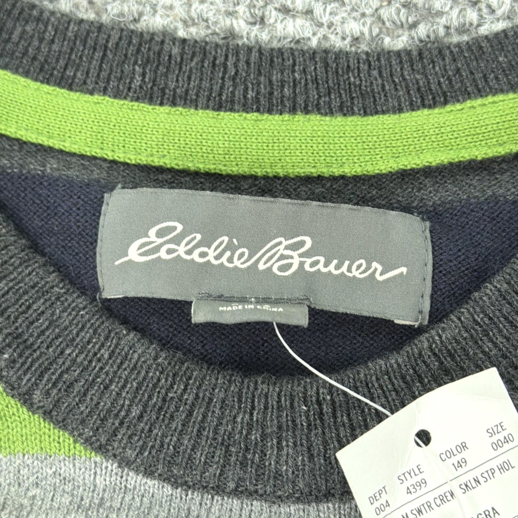 Eddie Bauer Eddie Bauer Sweater Mens Small Gray Navy Green Stripe Crewneck Cotton Nylon Wool Blend Striped Pullover Size US S / EU 44-46 / 1 - 4 Thumbnail