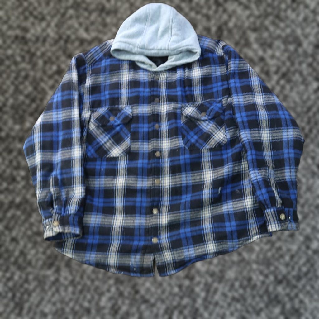 Vintage VINTAGE MIC Rugged Wear Quilt Lined Flannel Shirt Jacket Bomber Shacket Hooded XL Plaid Blue Mens Size US XL / EU 56 / 4 - 1 Thumbnail