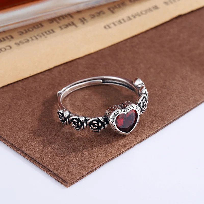 Designer × Jewelry Love Heart Red Crystal Ring Size ONE SIZE - 2 Thumbnail