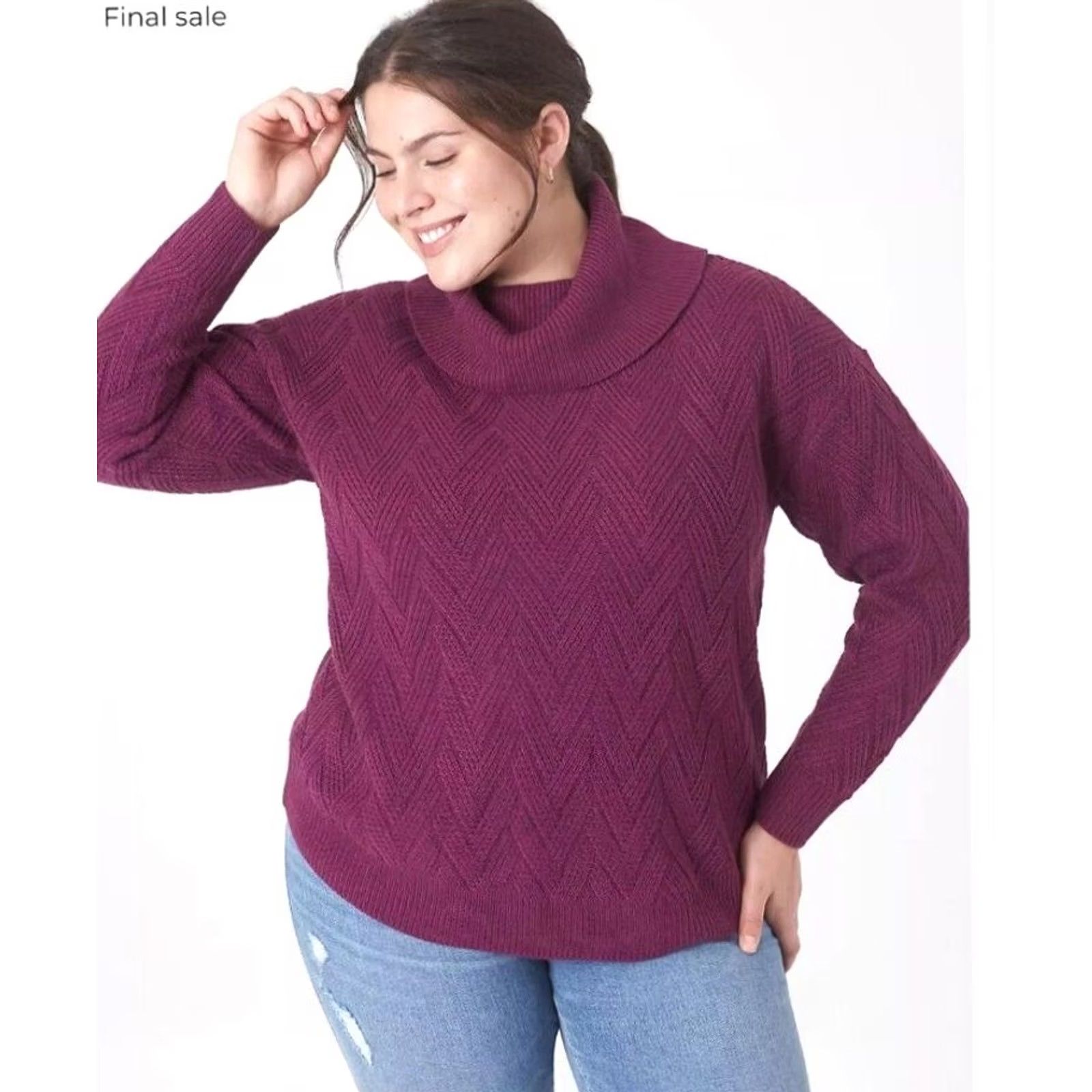 Vintage LANE BRYANT Women's pullover sweater Sz 14/16 cowl neck knit acrylic purple solid all seasons autumn winter Size XL / US 12-14 / IT 48-50 - 2 Thumbnail