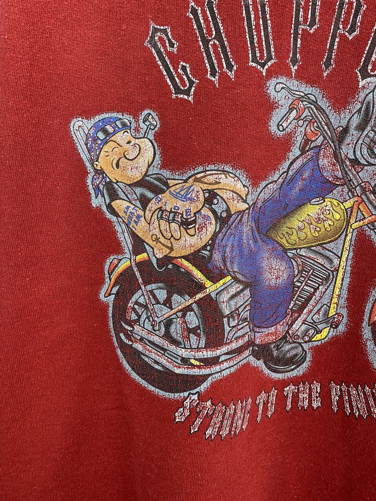 West Coast Choppers 🇺🇸 Vintage 80s Popeye Chopper Strong To The Finish Sweatshirt Size US XXL / EU 58 / 5 - 6 Thumbnail