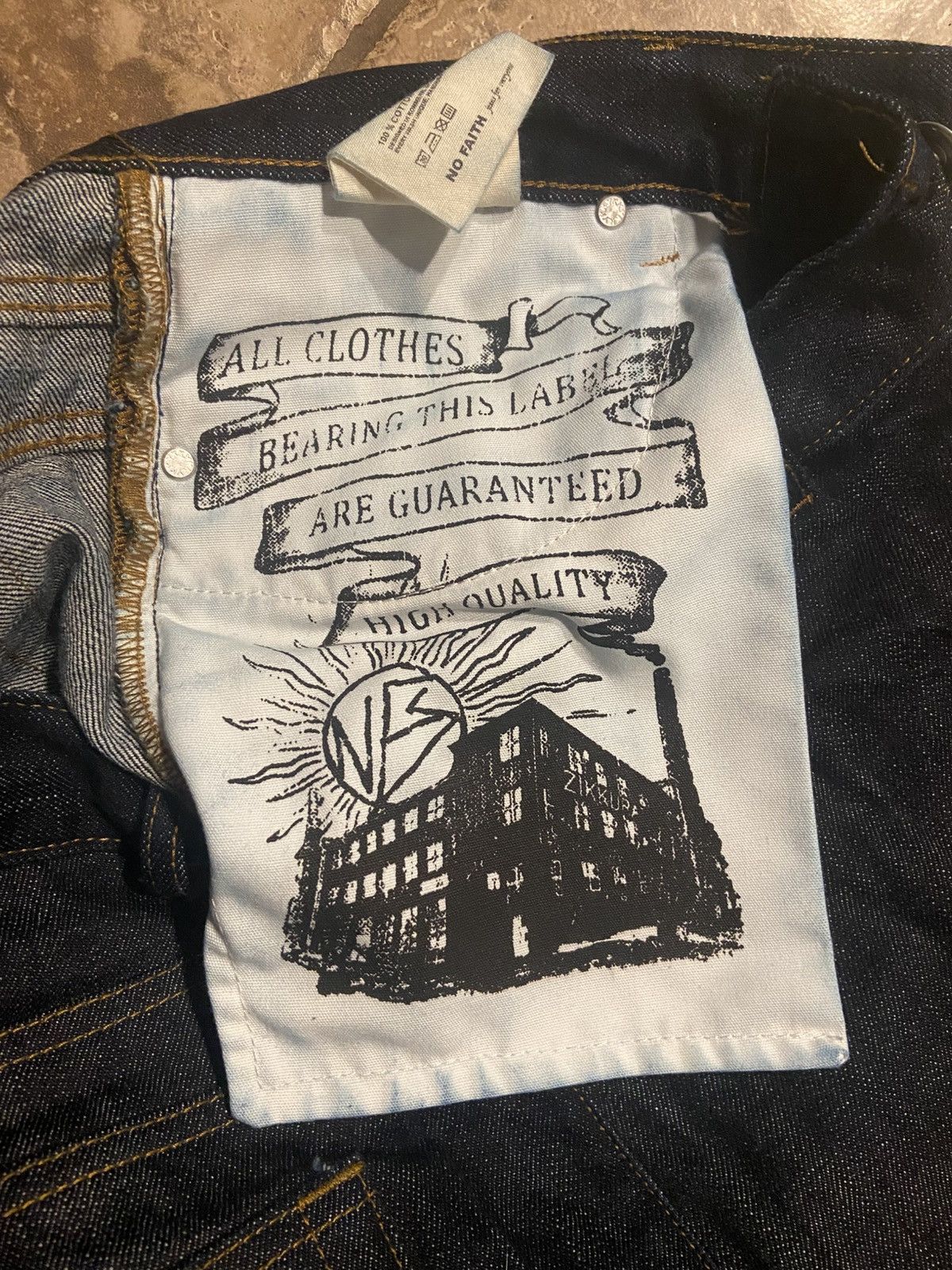 No Faith Studios NFS Dark Blue Ultra Baggy Raw Denim Size US 32 / EU 48 - 4 Thumbnail