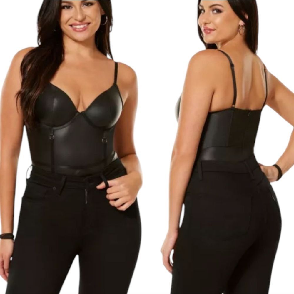 Other Spirit Bodysuit Pleather Sexy Sheer Lace Cup Small Black NWT Size S / US 4 / IT 40 - 2 Thumbnail