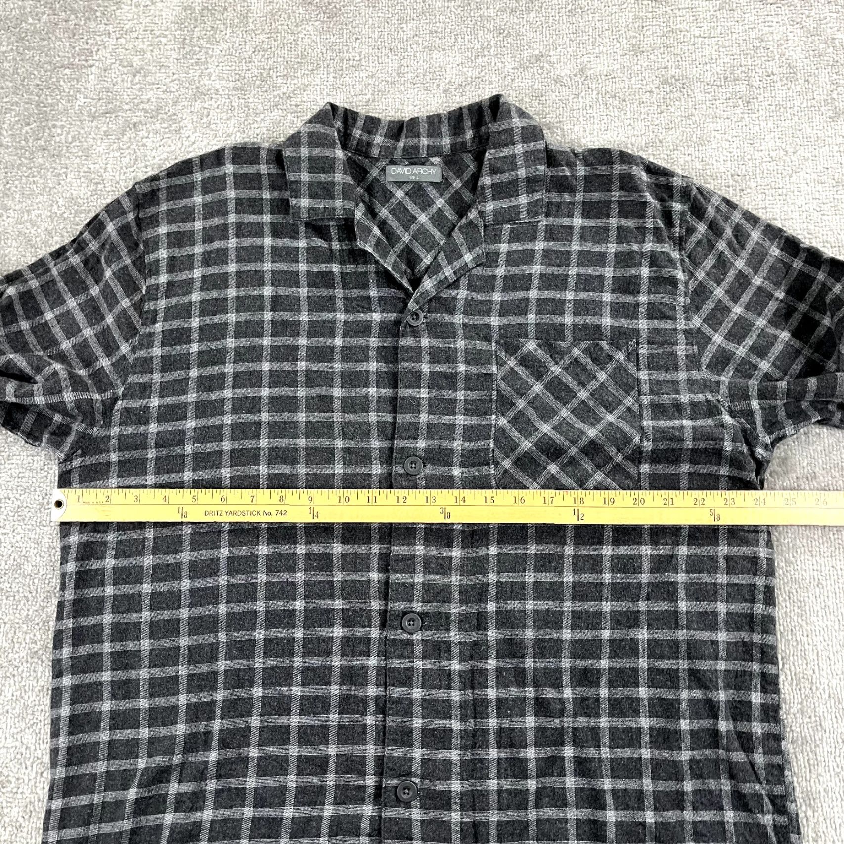 Vintage DAVID ARCHY Shirt Mens L Gray Plaid Relaxed Lounge Button Up Long Sleeve Shirt Size US L / EU 52-54 / 3 - 4 Thumbnail