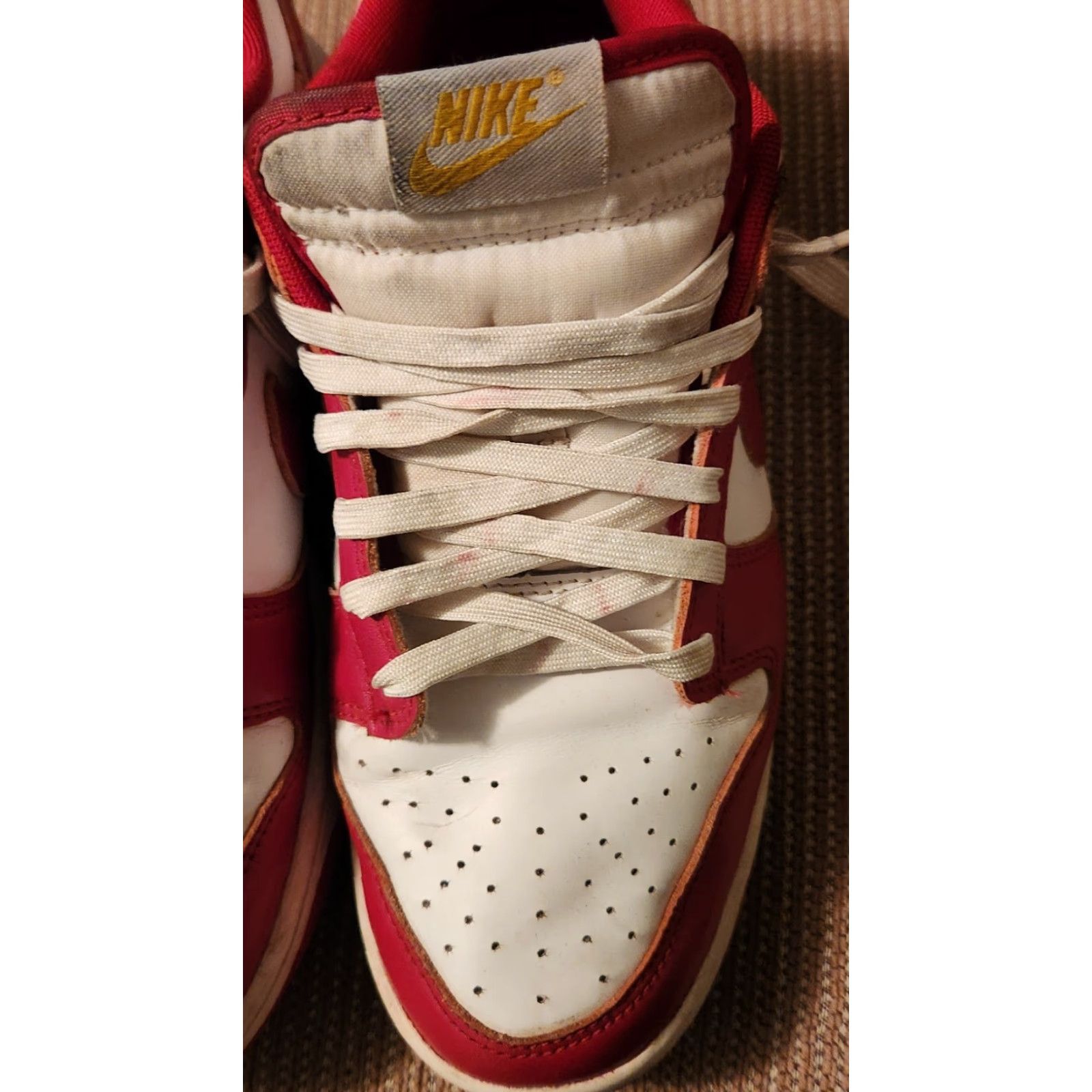 Nike Nike Dunk Low Mens Sneaker, Size 9, Red White Gym Red/White/University Gold, Leather, Rubber Outsole, Casual Basketball Shoe Size US 9 / EU 42 - 4 Thumbnail