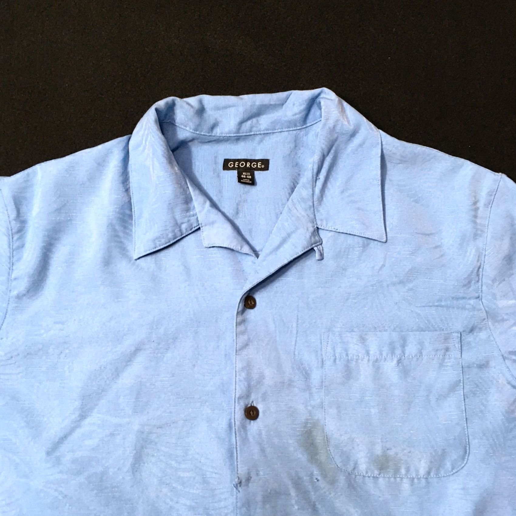 George George Shirt Button-Down Short Sleeve Sky Blue XL Adult Regular Size Blue Plaid Casual Business Men's Shirt Size US XL / EU 56 / 4 - 2 Thumbnail