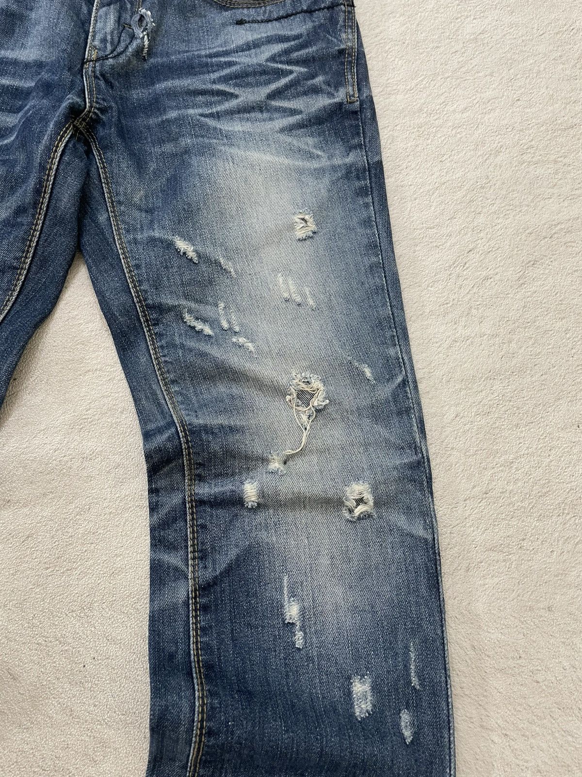 Japanese Brand 2000s Jundol raw Denim Heavy Distressed Midwash Hysteric Y2K Size US 27 - 3 Thumbnail