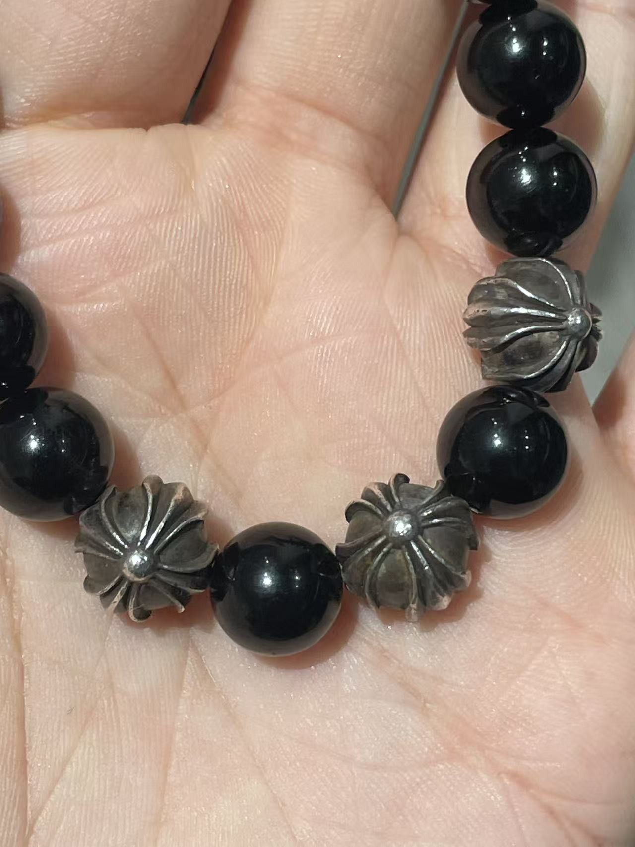 Chrome Hearts Chrome Hearts 10mm Black Obsidian 4 Silver Beaded Bracelet Size ONE SIZE - 10 Thumbnail
