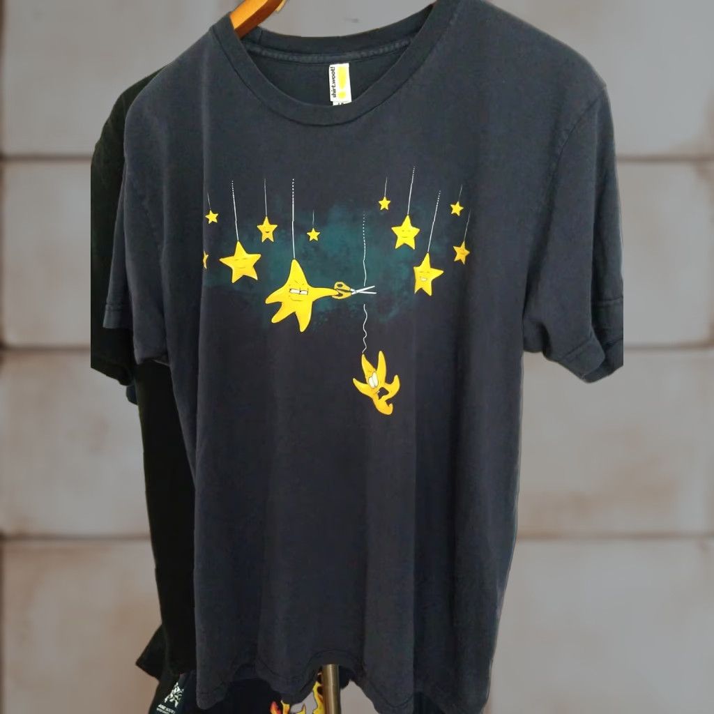 VINTAGE Funny T-shirt Stars Hanging Shirt Woot Made In USA Tee Size L Blue Mens T-Shirt