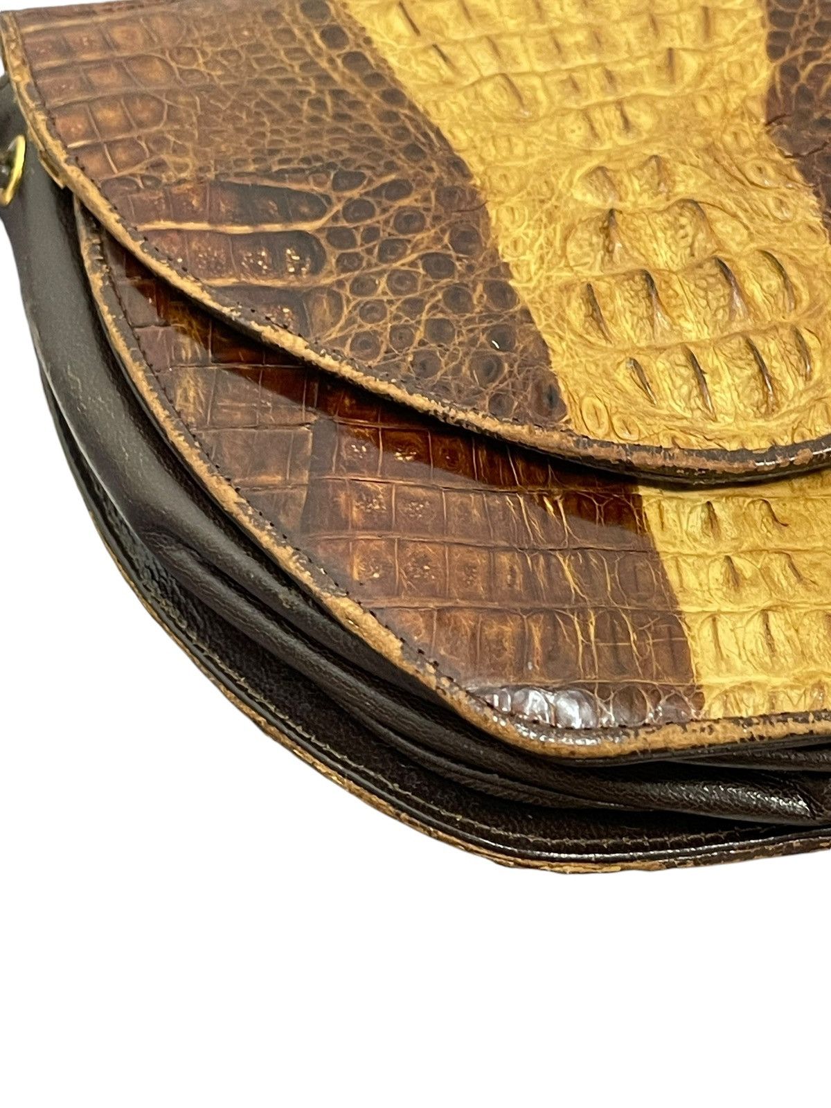 Leather Crocodile Skin Patina Vtg Unknown Japan Cross Body Bag 1🟩1 Size ONE SIZE - 4 Thumbnail